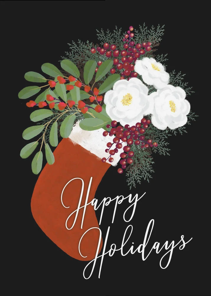 Wall art Floral Stocking Happy holidays in black Canvas Print - Image 2