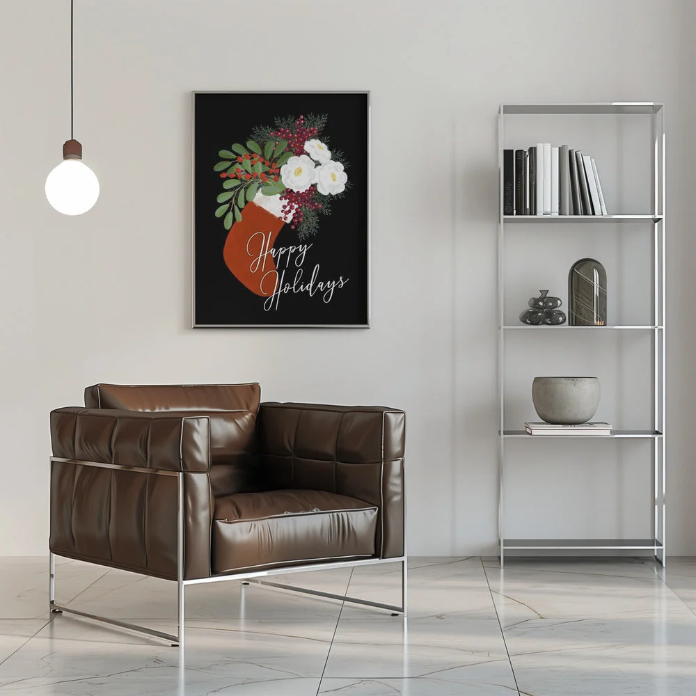 Wall art Floral Stocking Happy holidays in black Canvas Print - Image 8