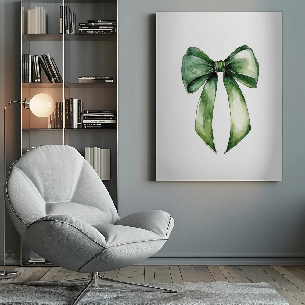 Wall Art Green Bow Water Color Canvas Print - Image 10