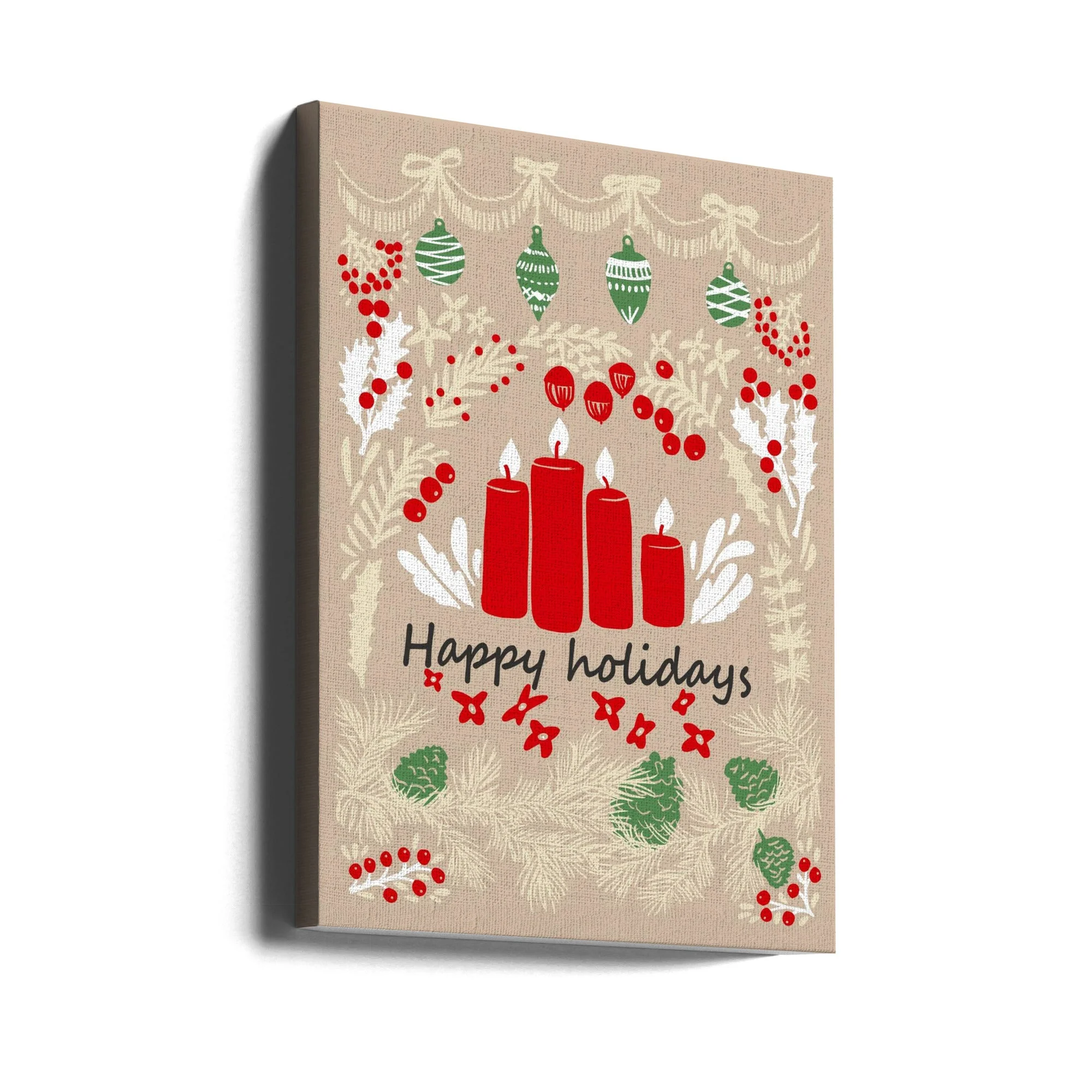 Wall art happy holidays - folk art illustration Canvas Print - Image 2