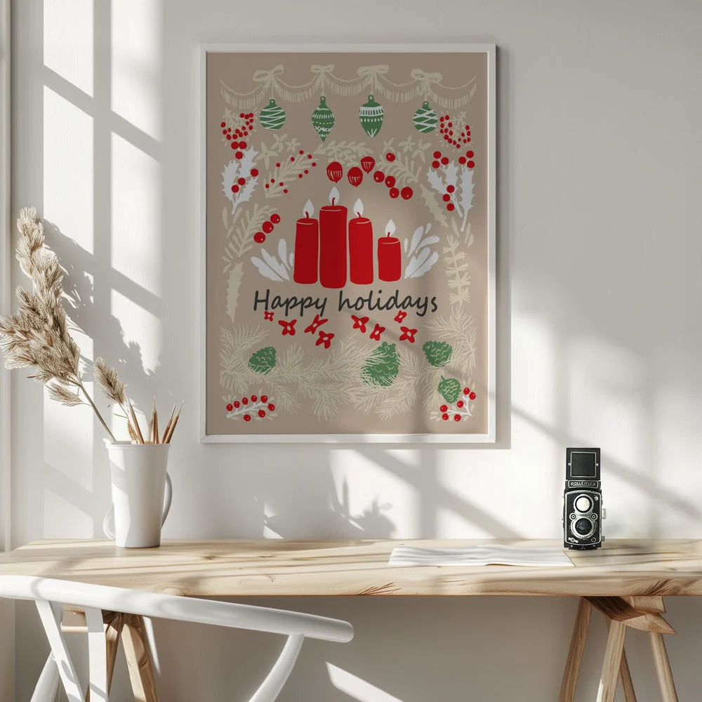 Wall art happy holidays - folk art illustration Canvas Print - Image 6