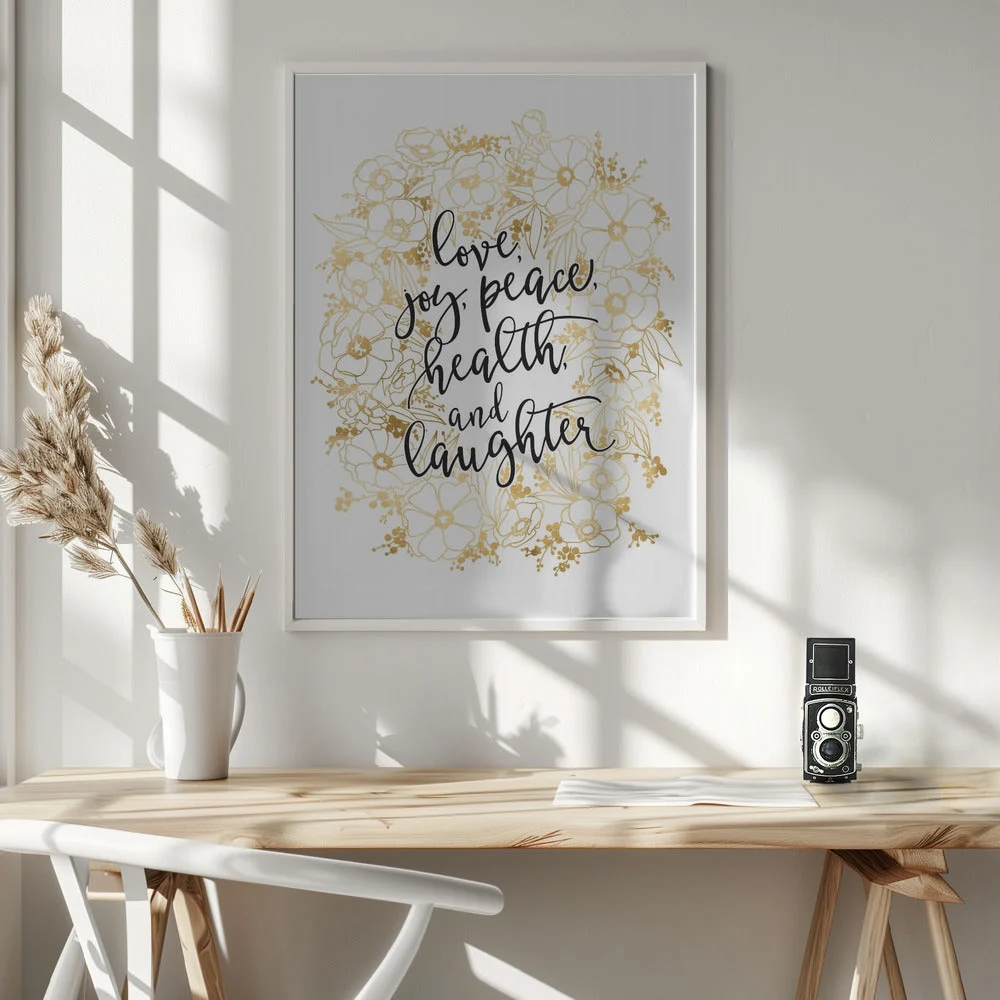 Wall art Holiday wishes with gold flowers Canvas Print - Image 6