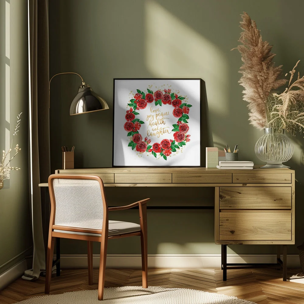 Wall art Holiday wishes wreath of red English roses - Image 5