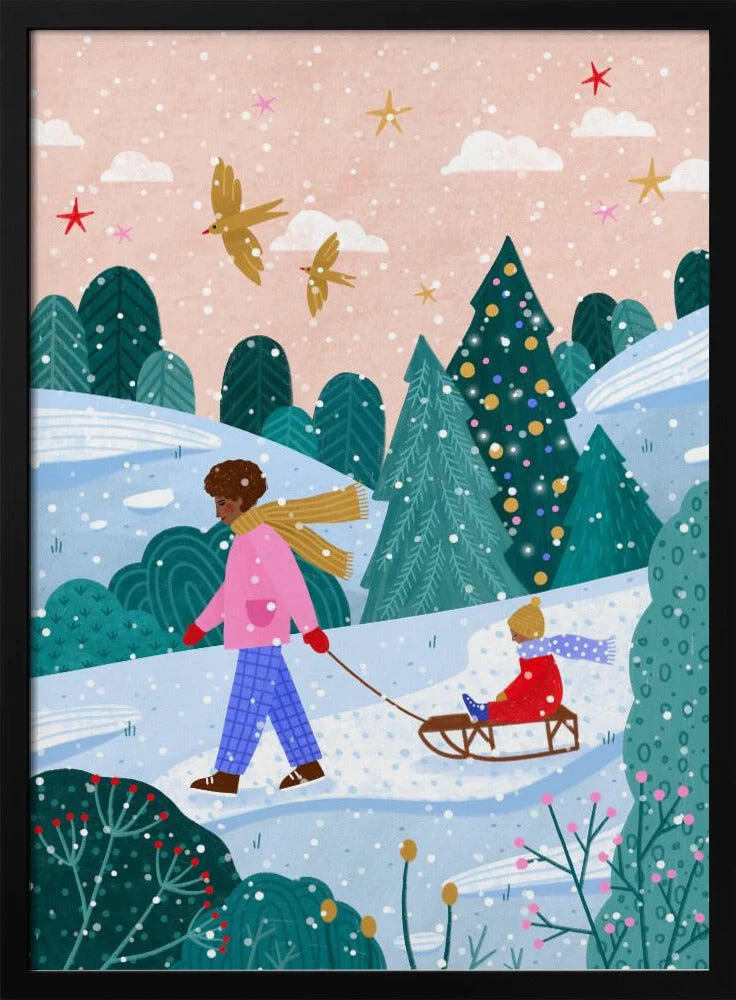 Wall art Snowy Sledge Walk 2 Canvas Print - Image 4
