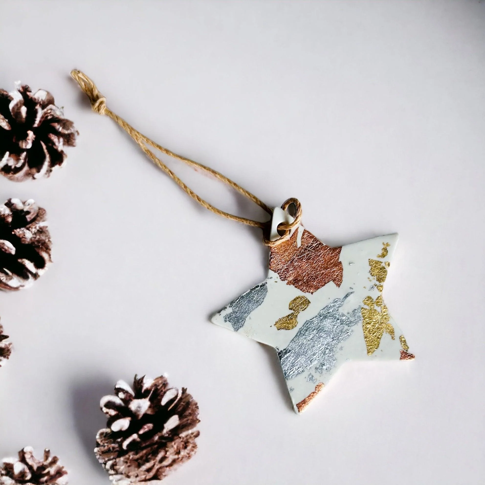 White Christmas Ornament Gift Set of 3, Gold Silver Copper Foil Flakes - Image 4