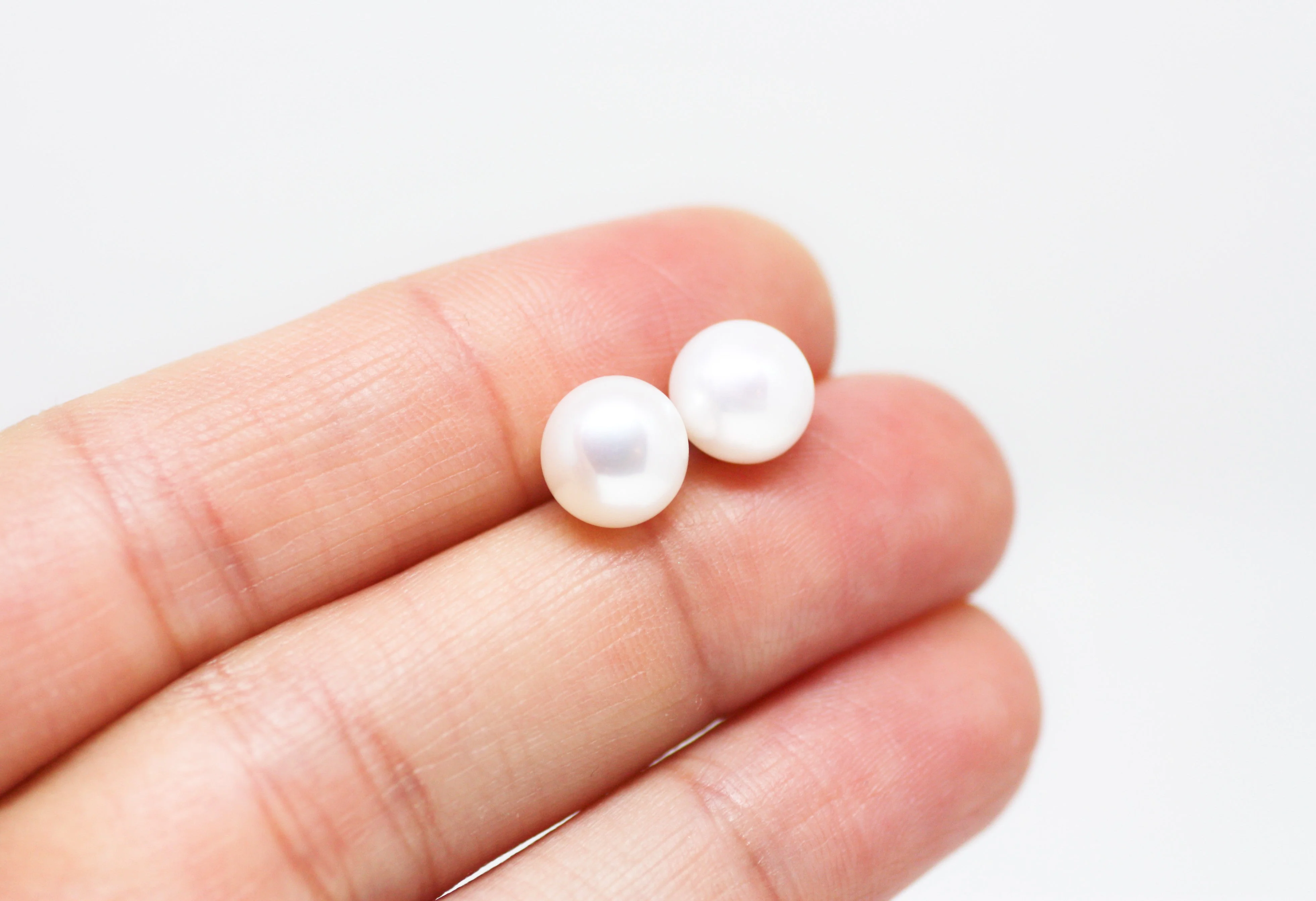 White Pearl Stud Earrings 8mm - Image 5