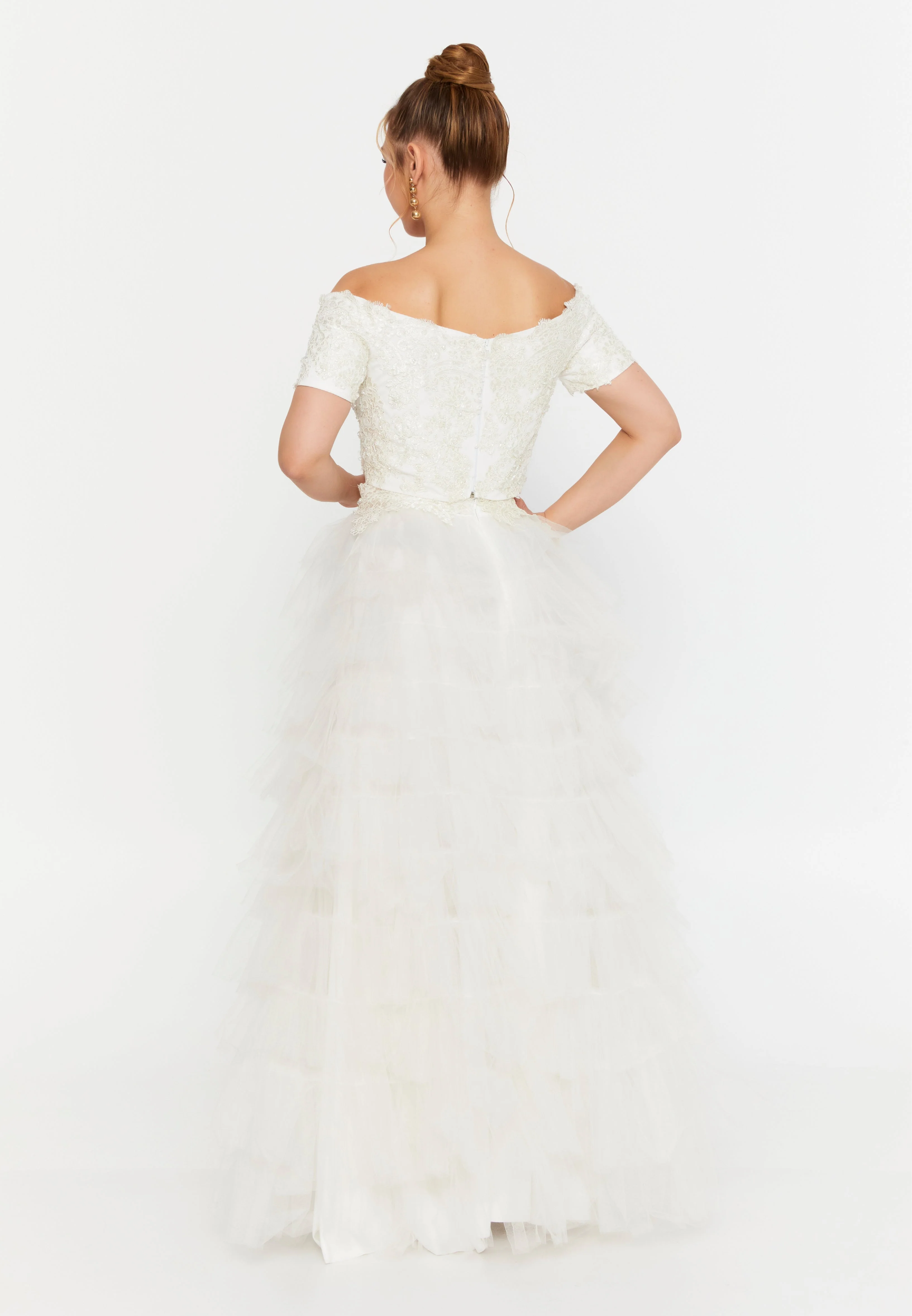 White Two-Piece Bridal Lace & Tulle Set - Image 2