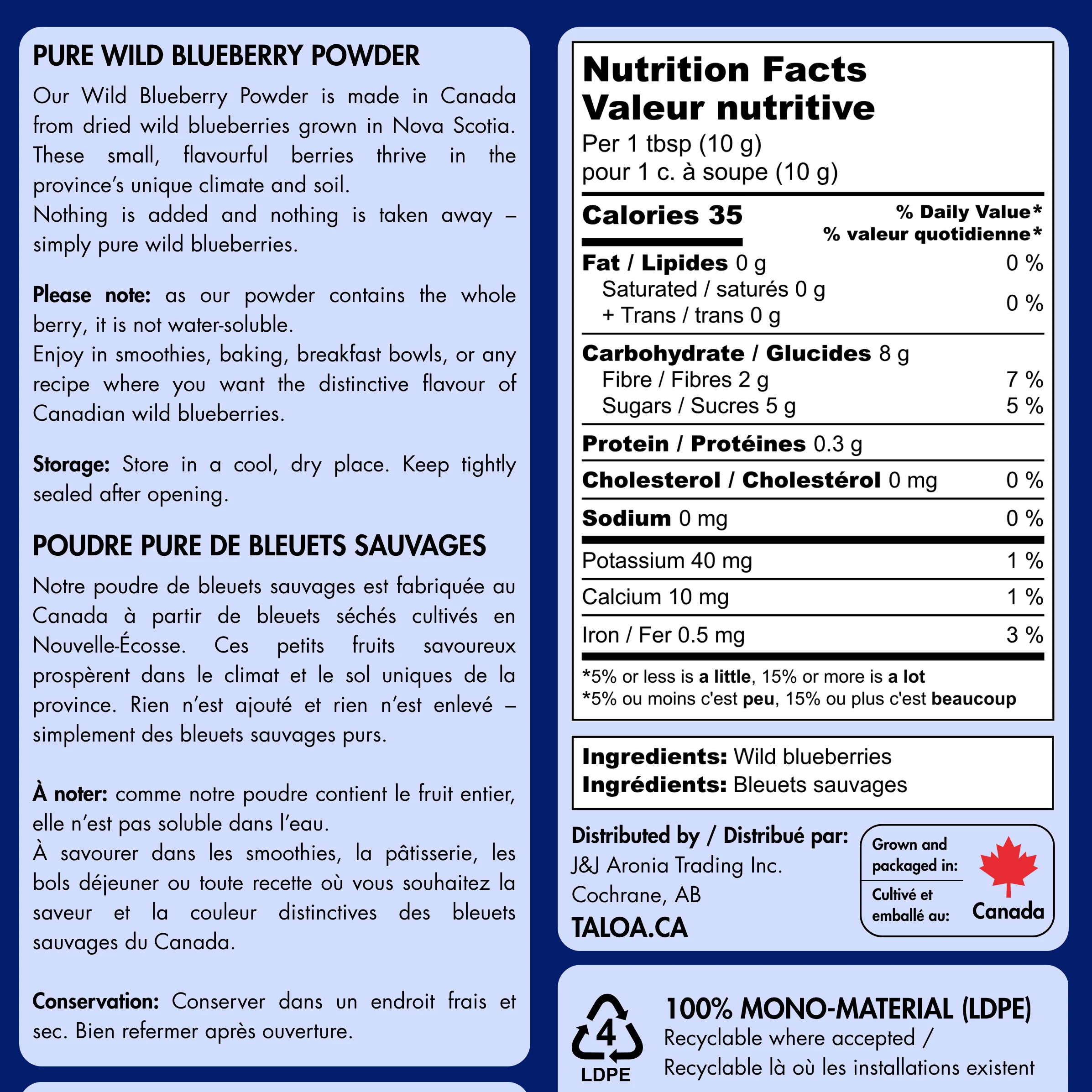 Wild Blueberry Powder 150 g - Made in Canada - Image 2