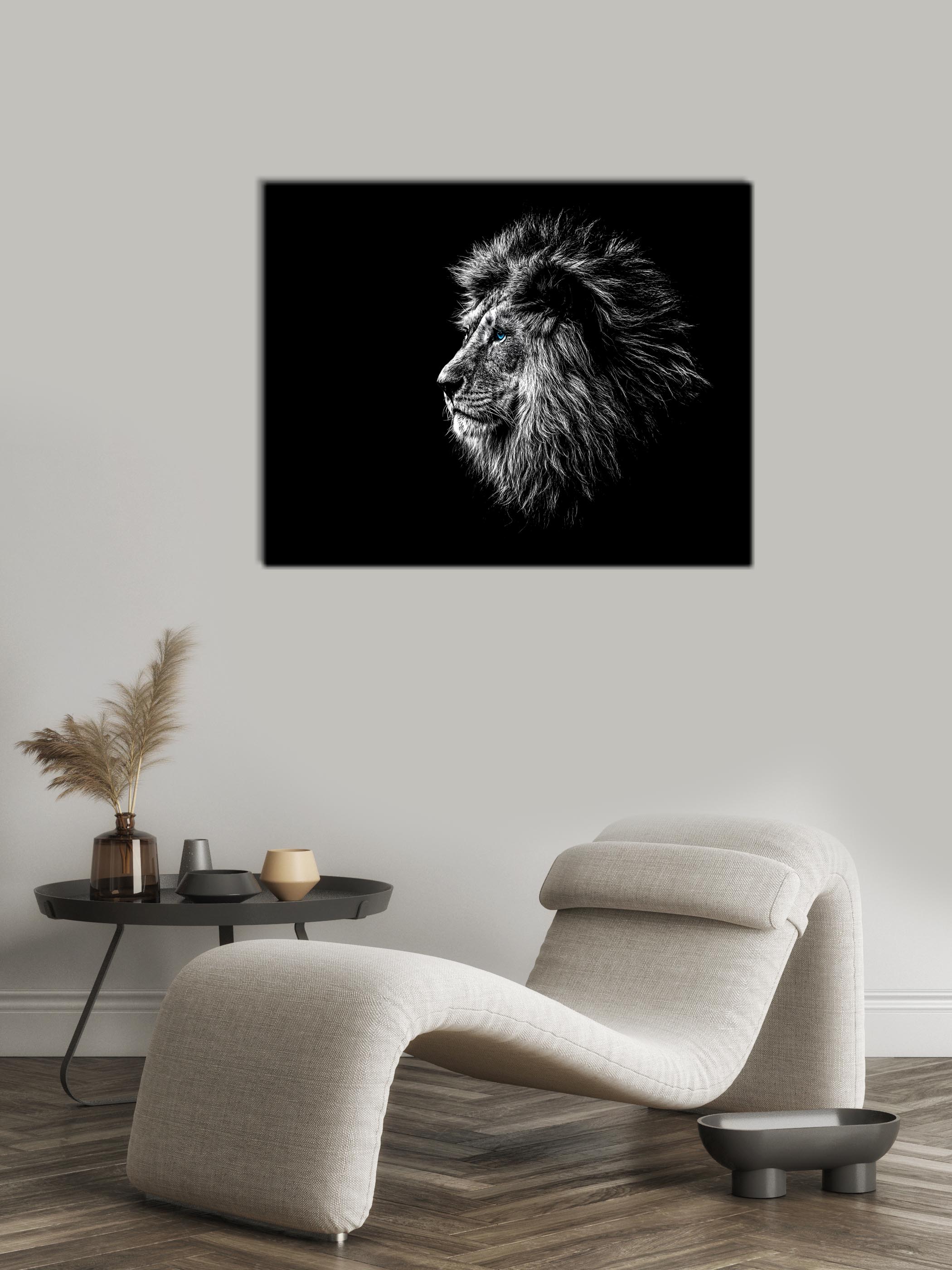 Wildlife Canvas Art-Lions Head Blue Eye in Black and White -Silver varnish - Image 3