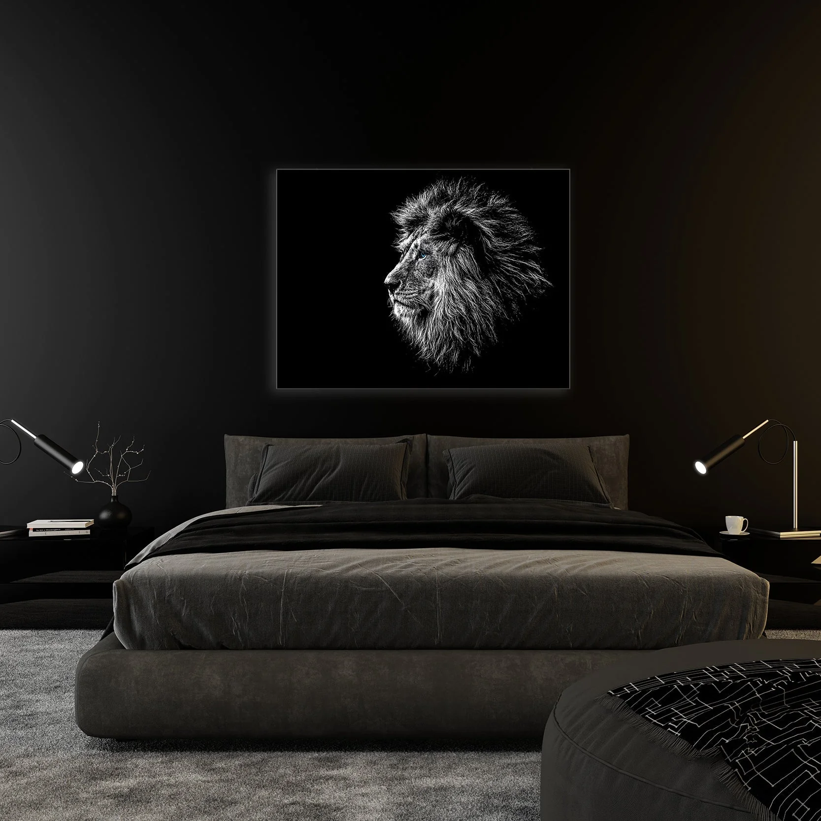 Wildlife Canvas Art-Lions Head Blue Eye in Black and White -Silver varnish - Image 4