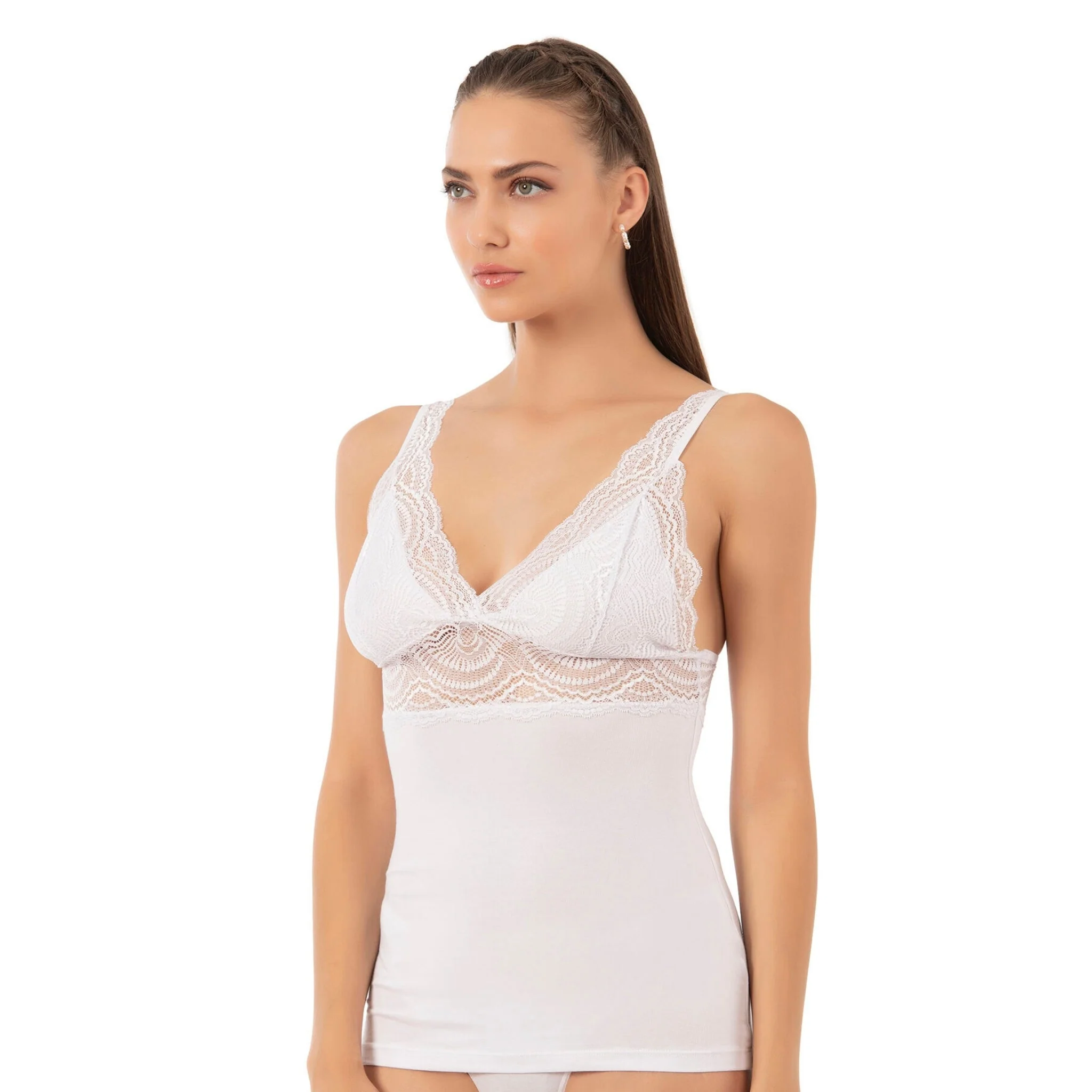Women’s Lace Trim Cotton Modal Camisole with V-Neck and Wide Straps - Image 5