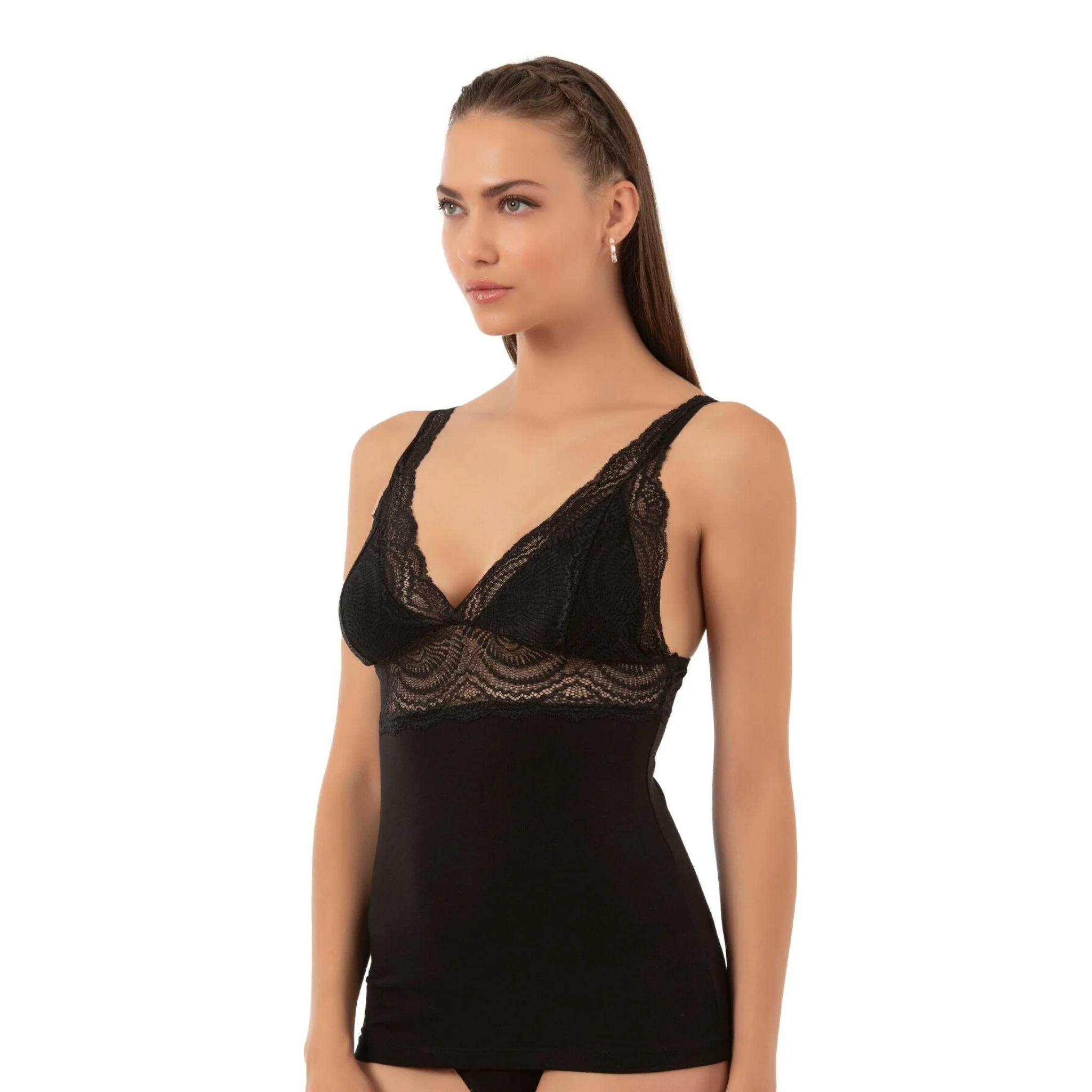 Women’s Lace Trim Cotton Modal Camisole with V-Neck and Wide Straps - Image 6