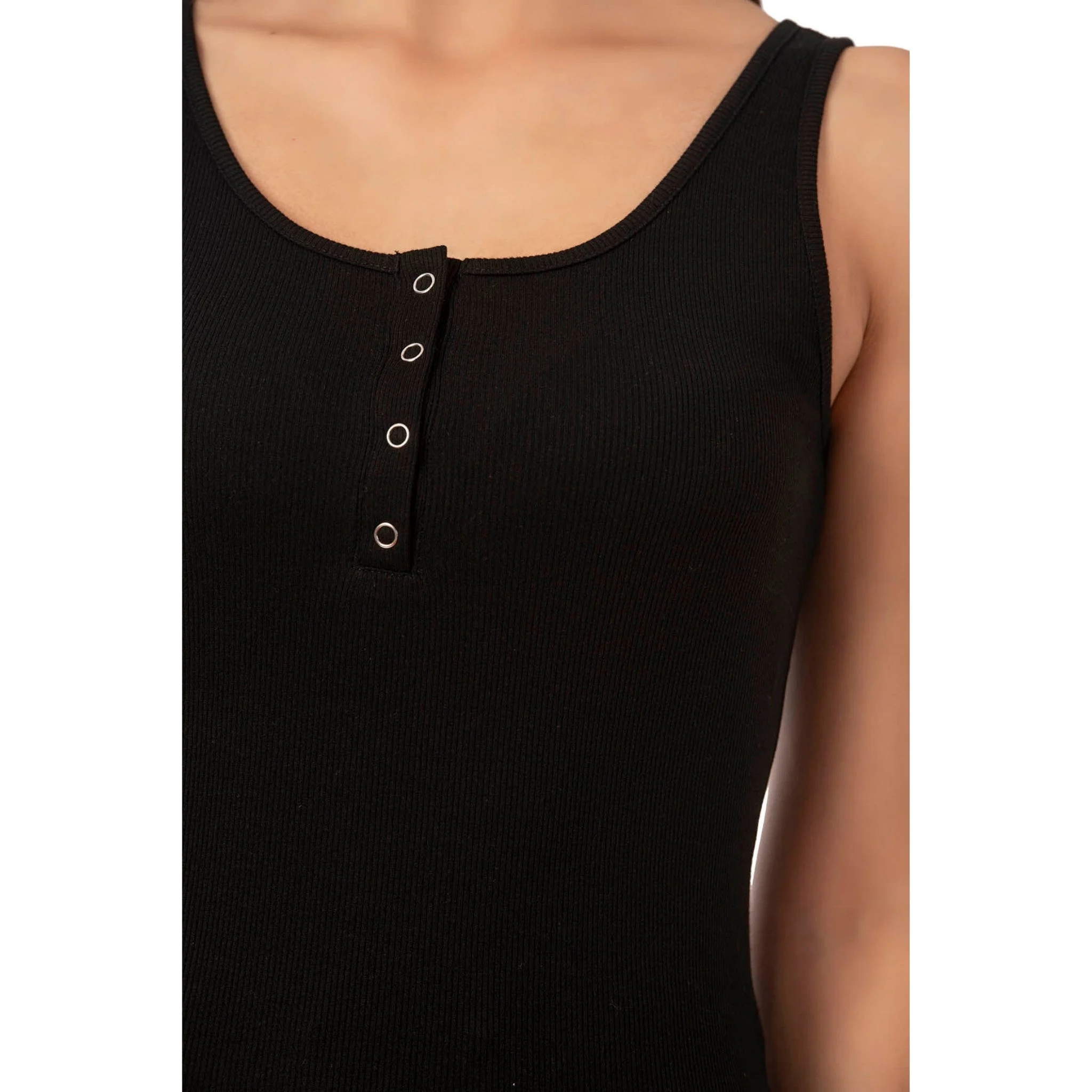 Women’s Ribbed Cotton Tank Top with Snap-Button Detail - Image 17