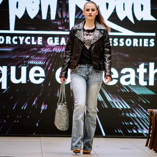 Women's Biker Look Sheep Leather Jacket - Image 12