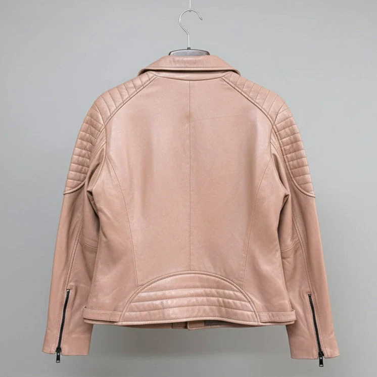 Women's Lamb Leather Biker Jacket with Quilted Ribbed Shoulders - Image 5