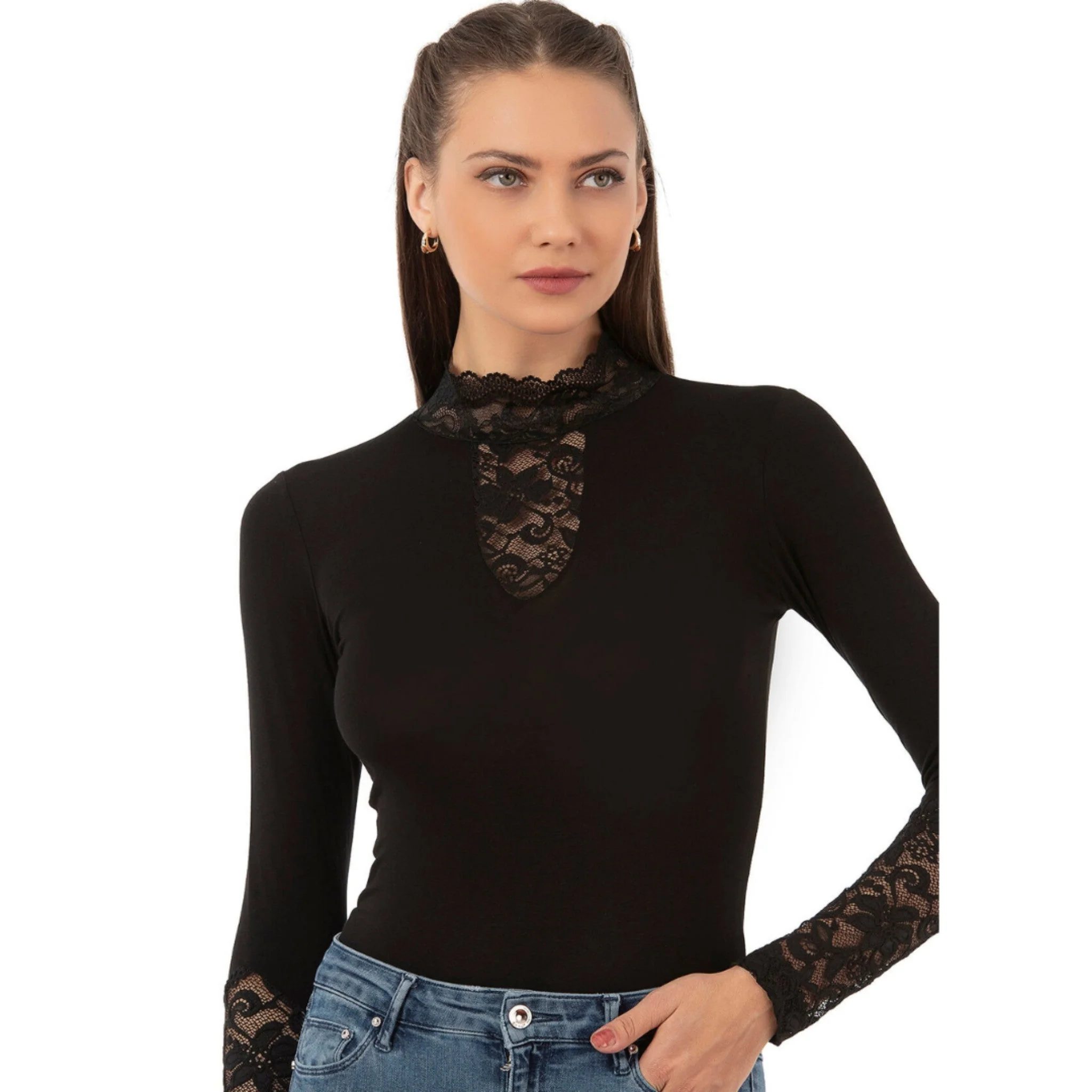 Women’s High Neck Lace Bodysuit - Image 2