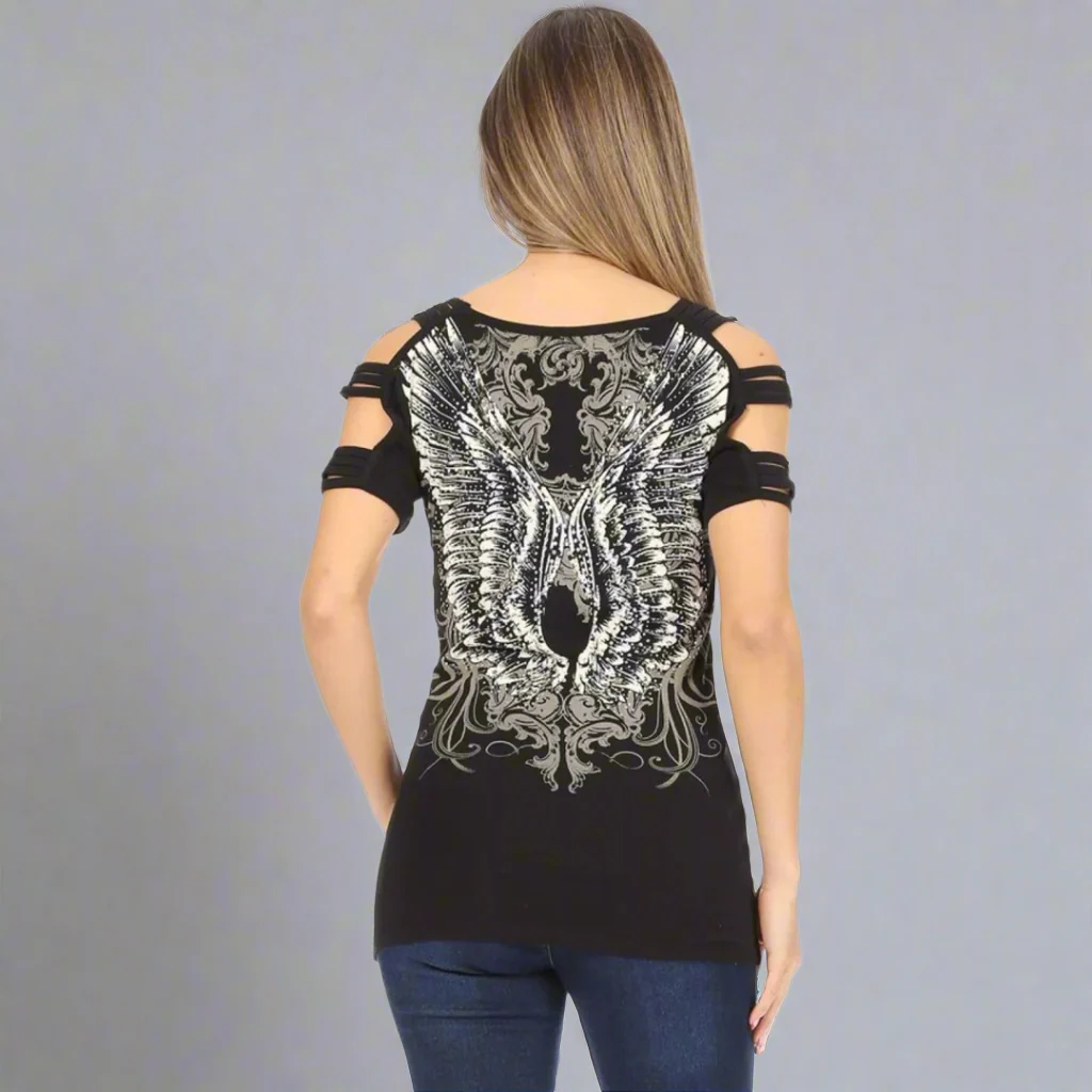 Women's Rhinestone Angel Wing Tank Top - Image 2