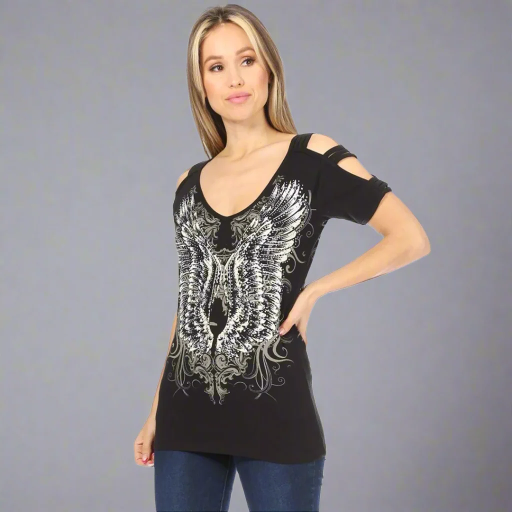 Women's Rhinestone Angel Wing Tank Top - Image 3