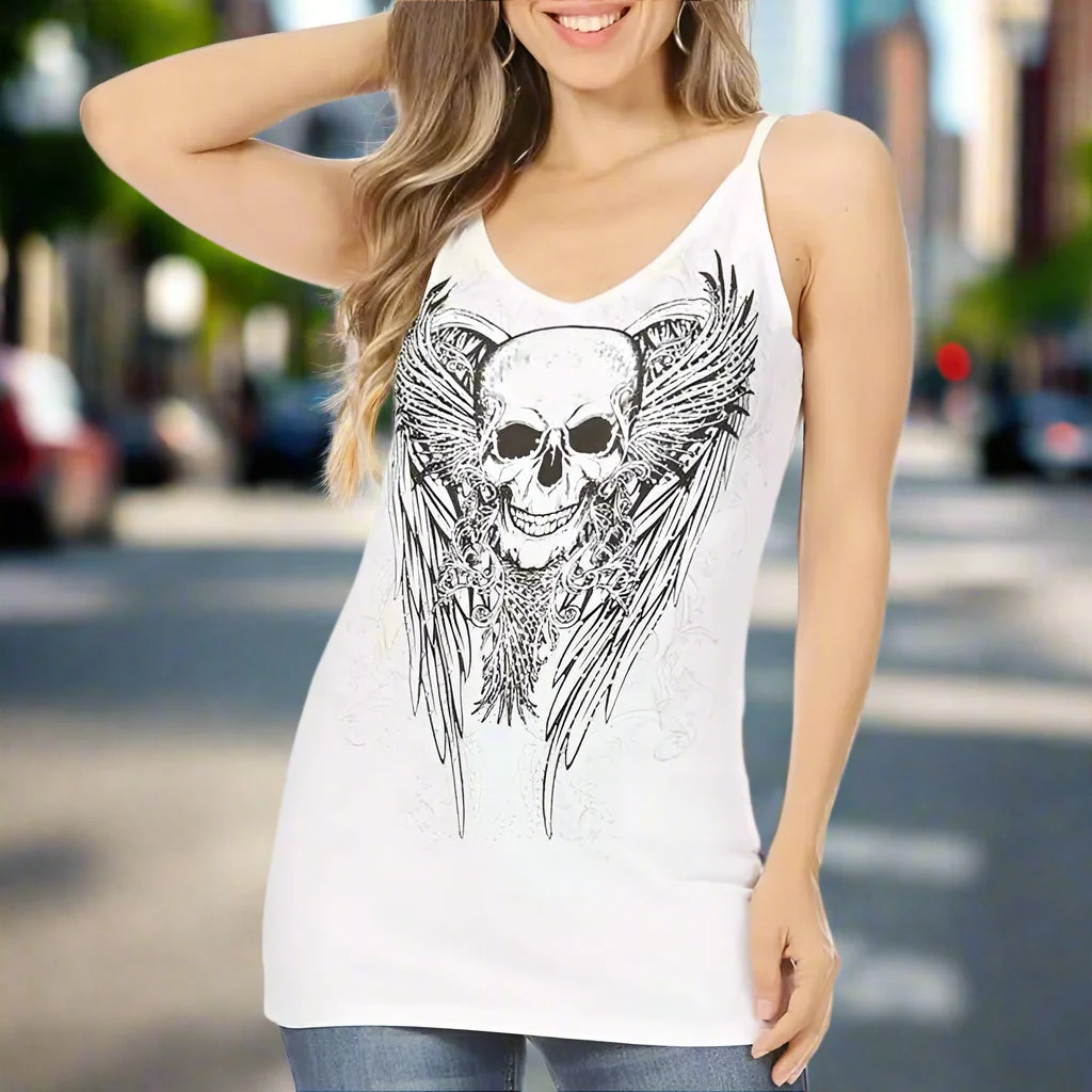 Women's Rhinestone Skull & Wings Tank Top - Image 2