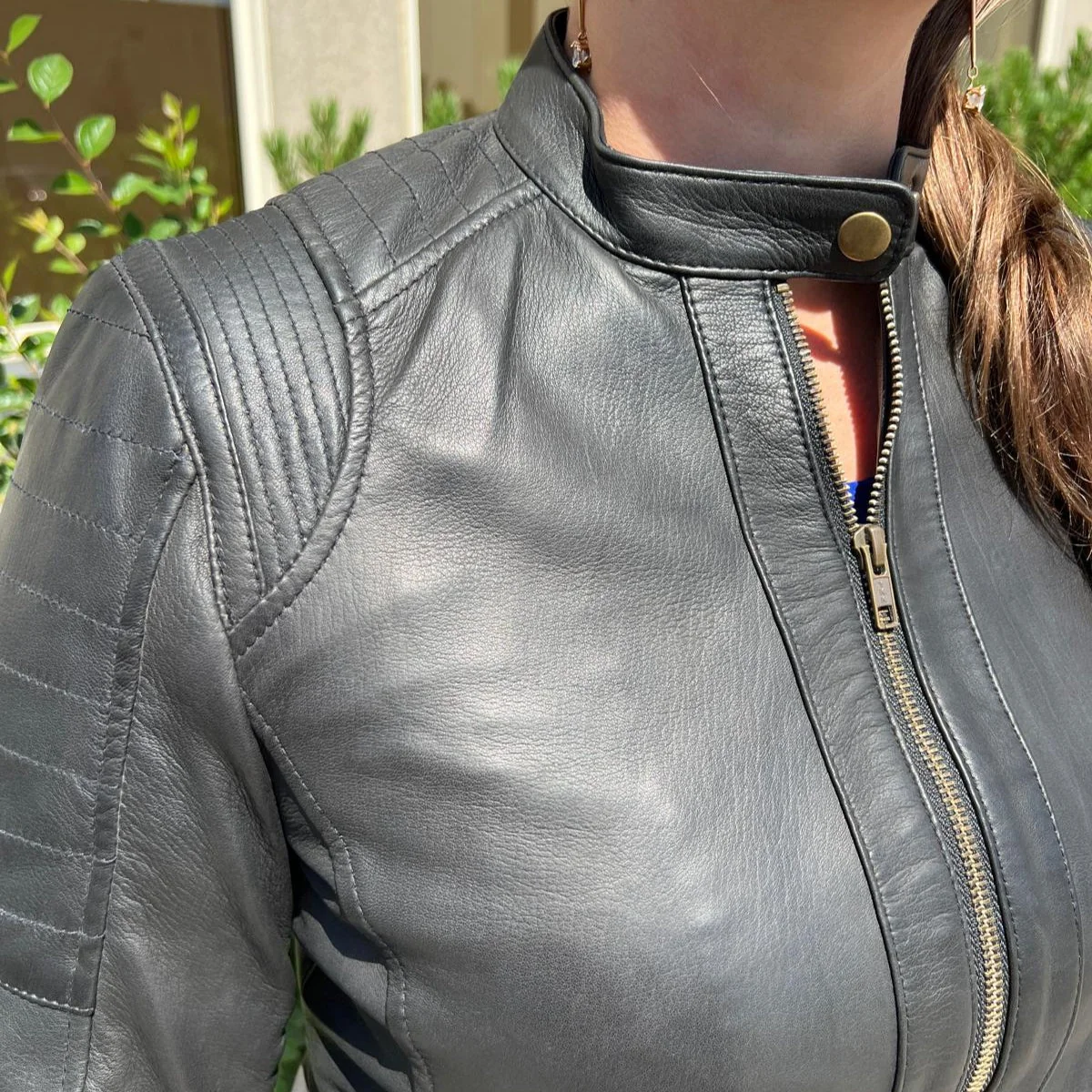 Women's Sheep Leather Jacket with Stitched Shoulders - Image 3