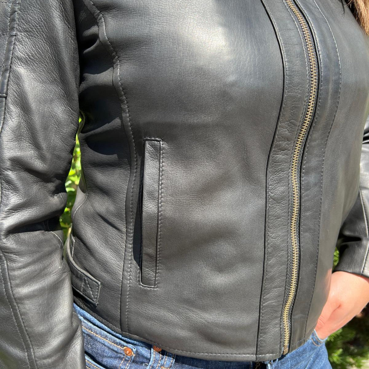 Women's Sheep Leather Jacket with Stitched Shoulders - Image 4