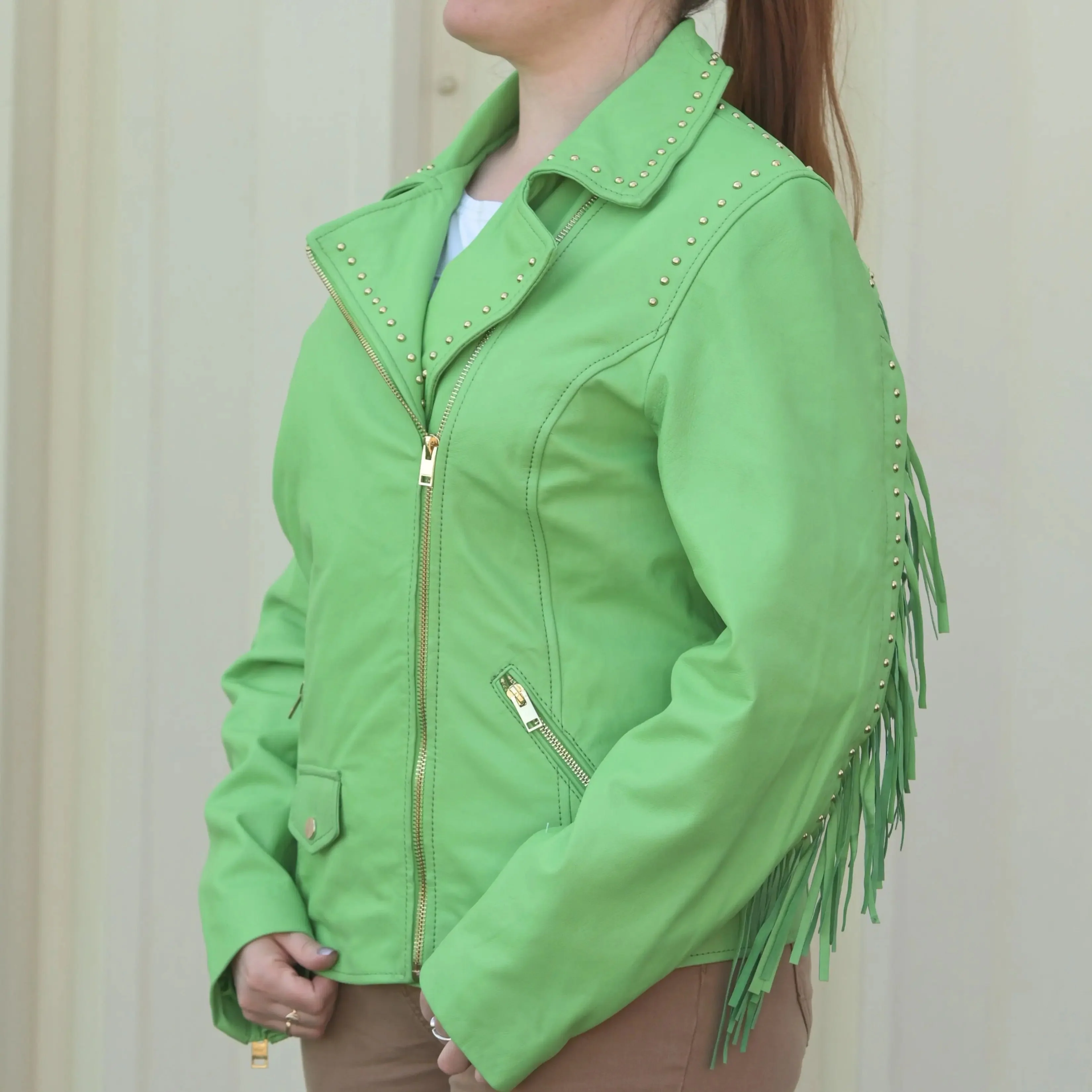 Women's Studded Leather Jacket with Removable Fringe - Image 11