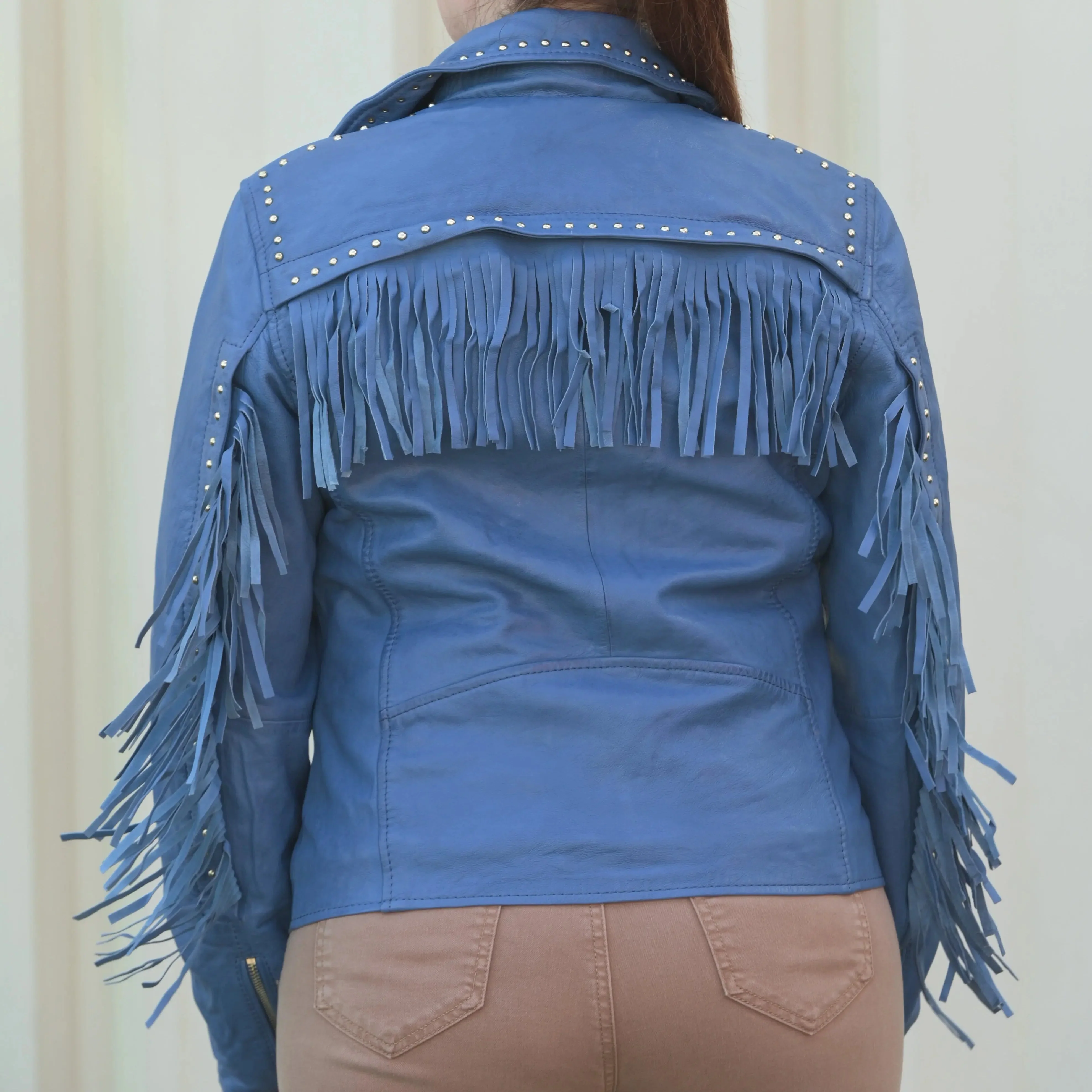 Women's Studded Leather Jacket with Removable Fringe - Image 2