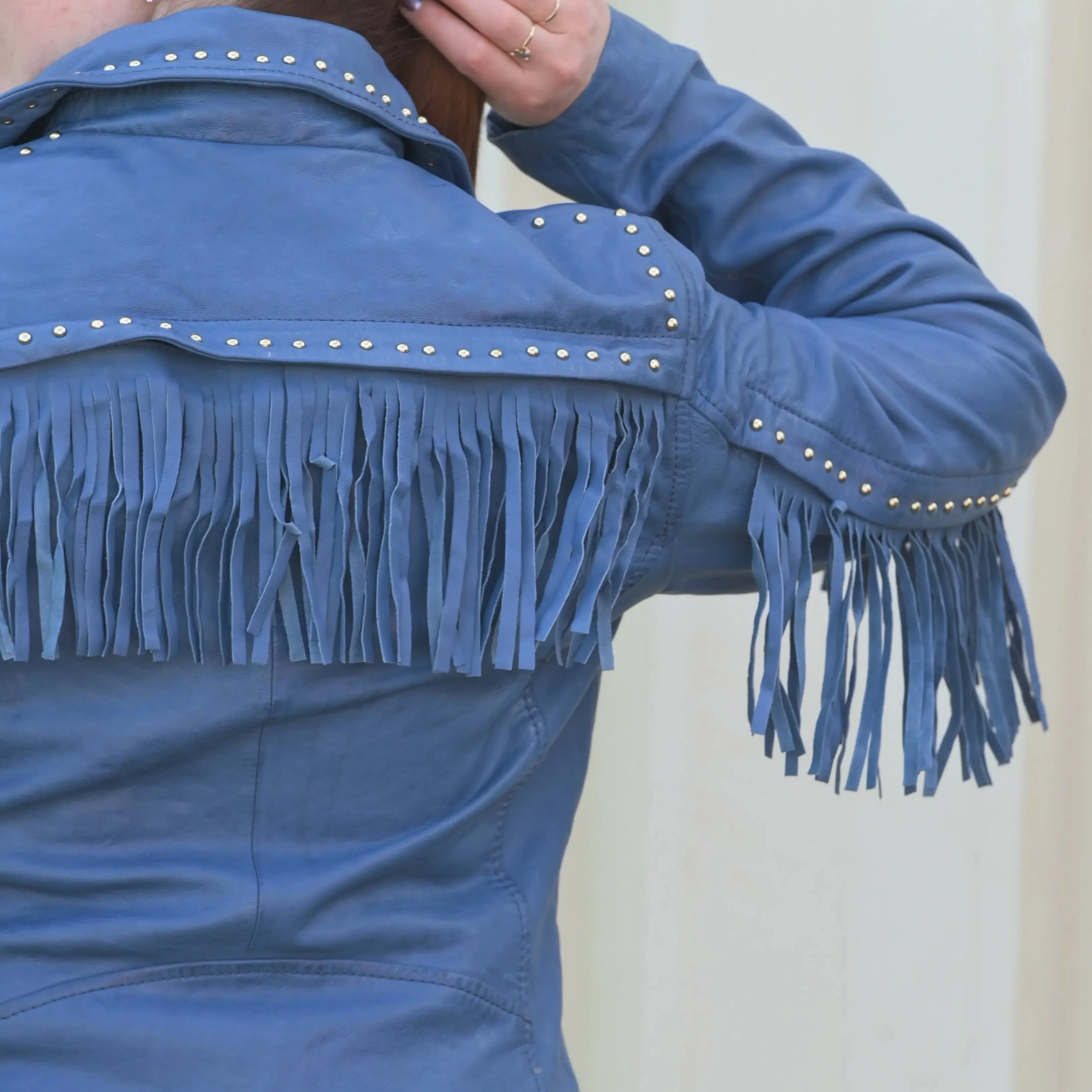 Women's Studded Leather Jacket with Removable Fringe - Image 3