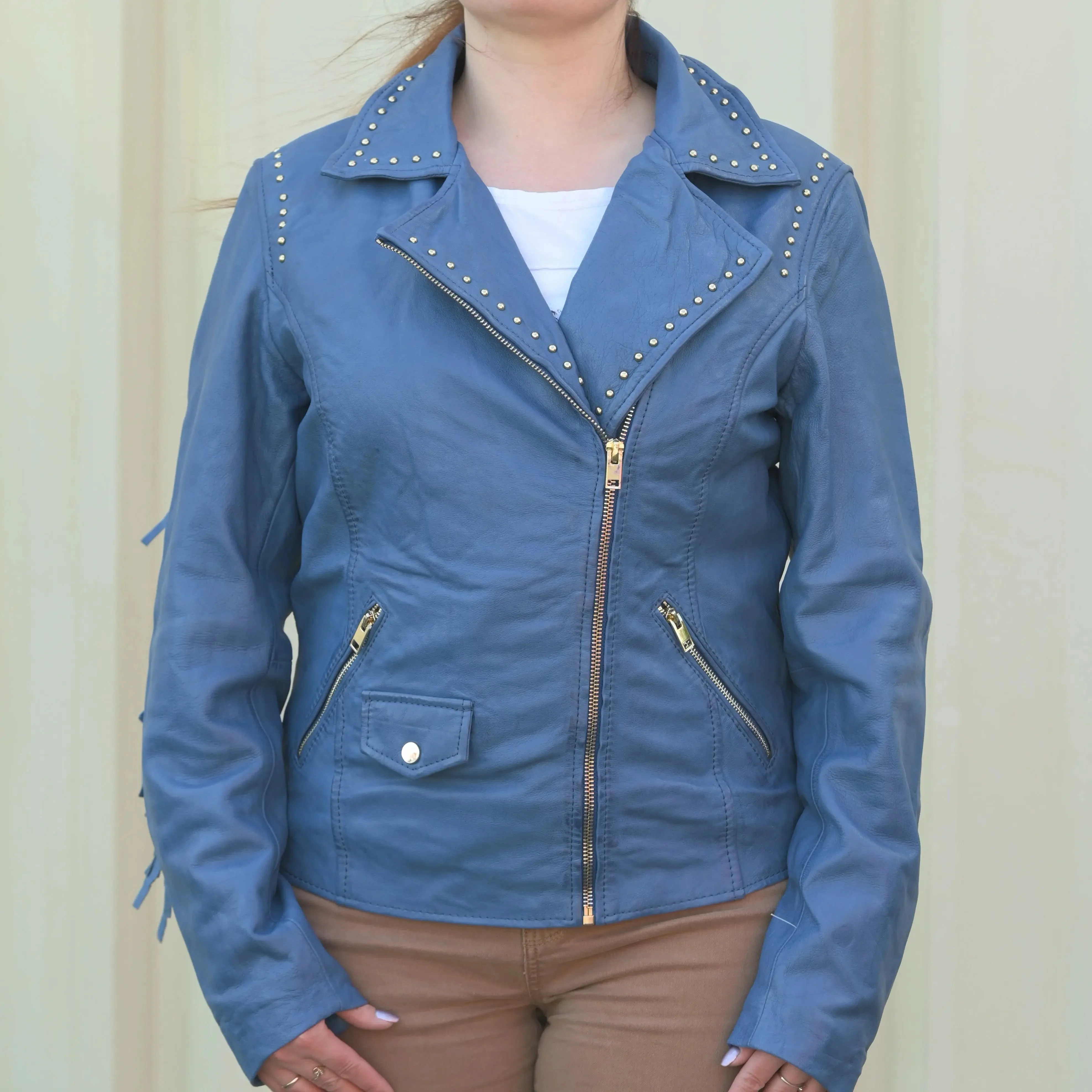 Women's Studded Leather Jacket with Removable Fringe - Image 6