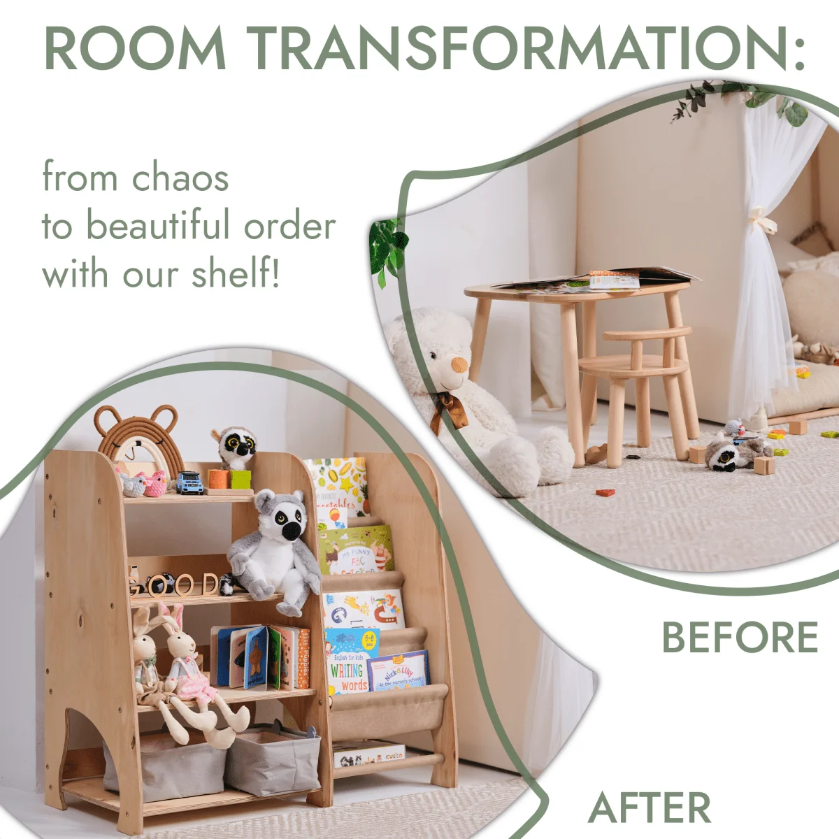 Wooden Montessori Shelves for Toddler 2in1: Bookshelf & Toy Shelving - Image 6