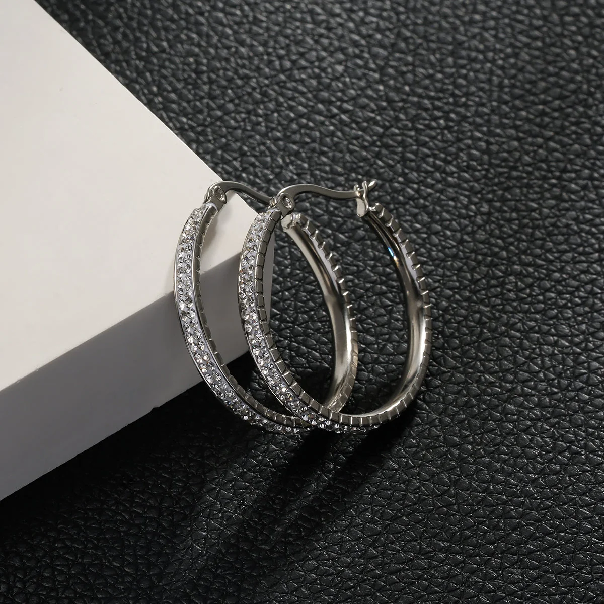 YARA Silver (White Gold): 'Pavé All the Way' Zirconia Hoop Earrings (Regular Size) - Image 4