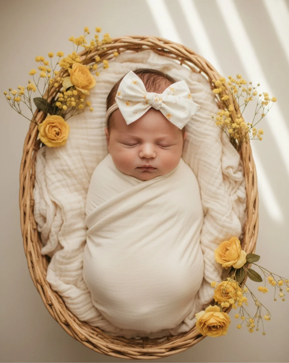 Yellow Flowers on Cream Oversize Bow - Image 2