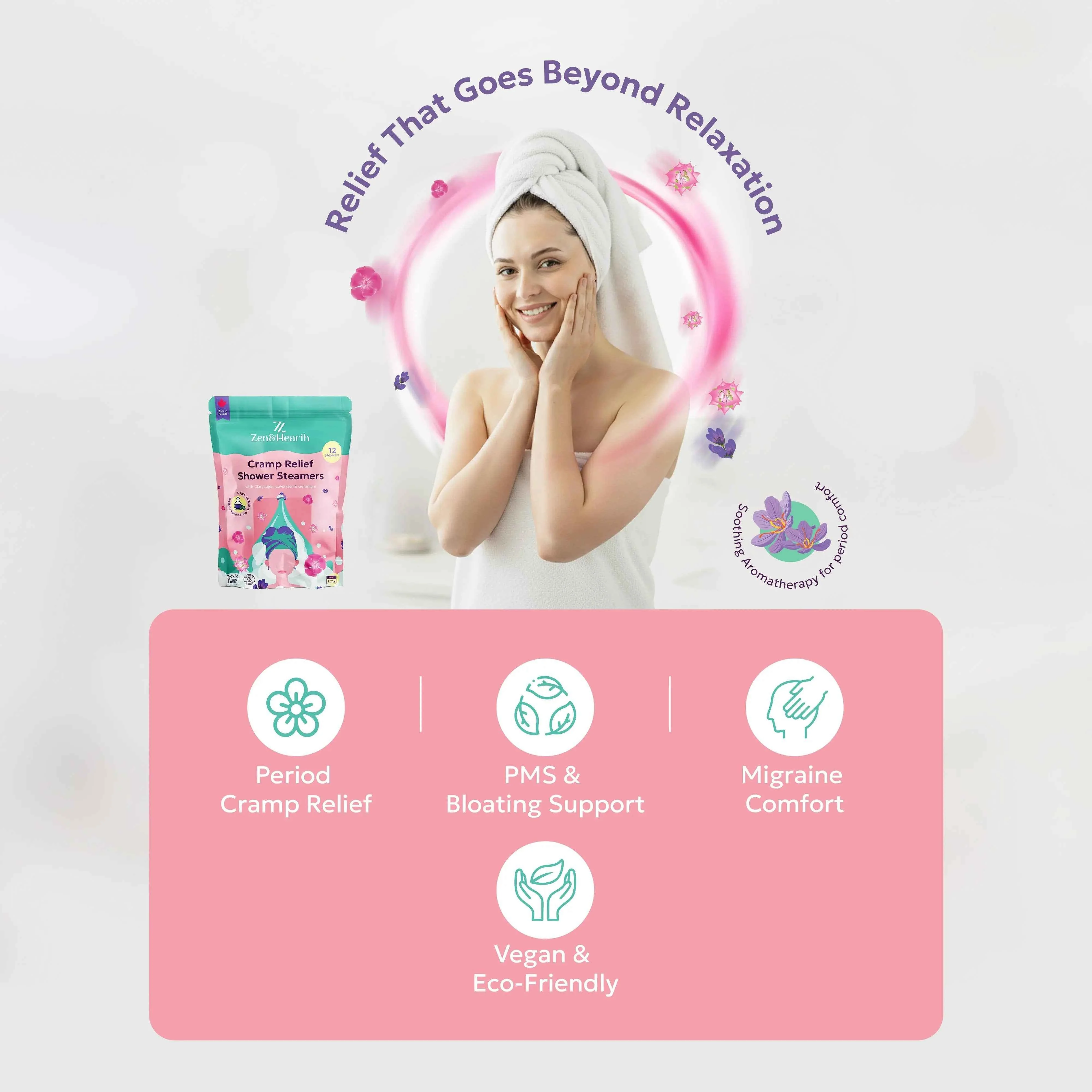 Zen & Hearth Cycle Comfort Shower Steamers – Aromatherapy Self-Care with Clary Sage, Lavender & Geranium for Calming Cycle Day Rituals – Made in Canada - Image 6