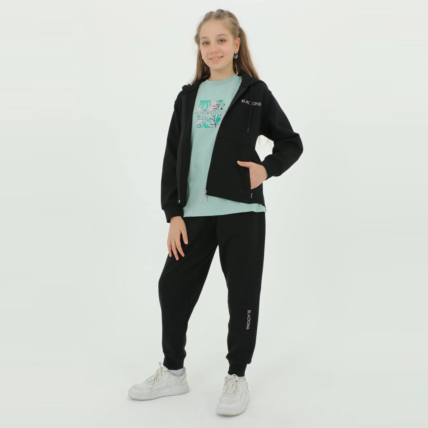 Zip-Up Hoodie Girls Jogger Set - Image 2