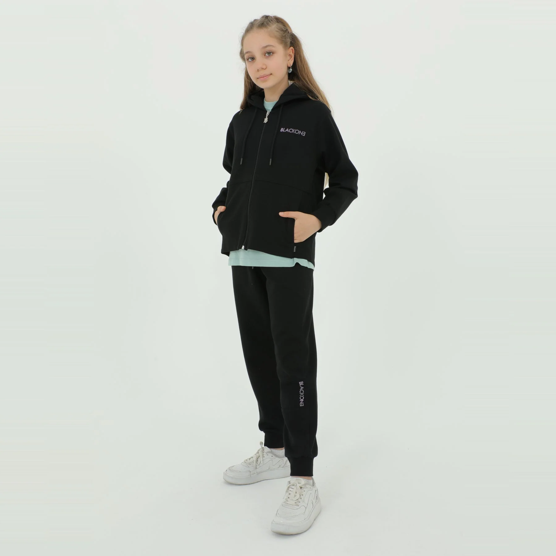 Zip-Up Hoodie Girls Jogger Set - Image 3
