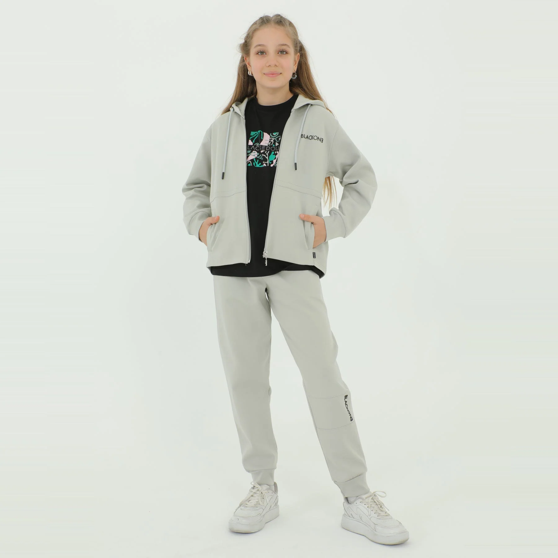Zip-Up Hoodie Girls Jogger Set - Image 4