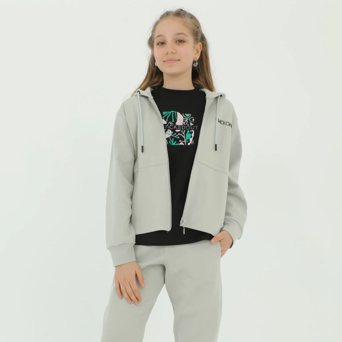 Zip-Up Hoodie Girls Jogger Set - Image 8