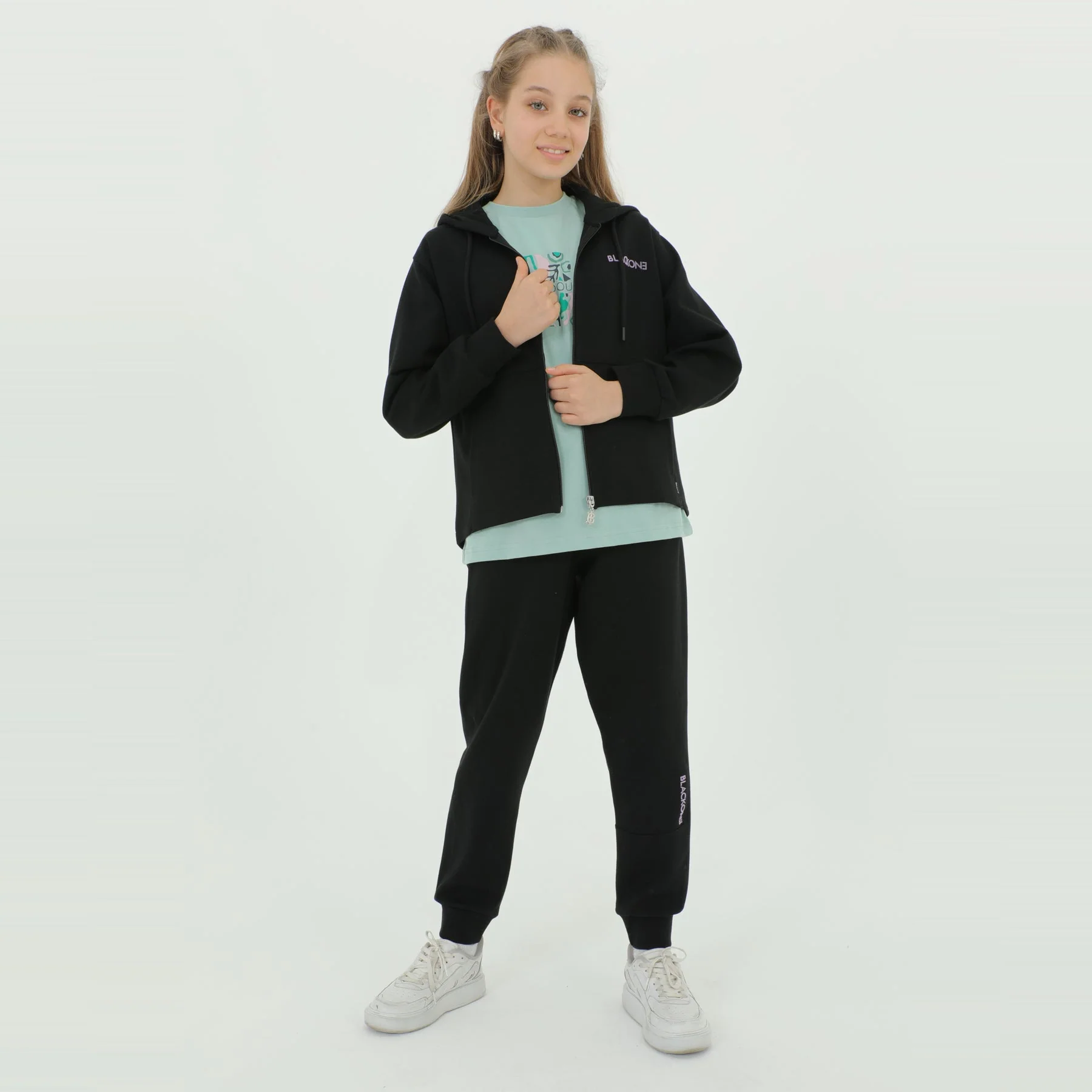 Zip-Up Hoodie Girls Jogger Set - Image 9