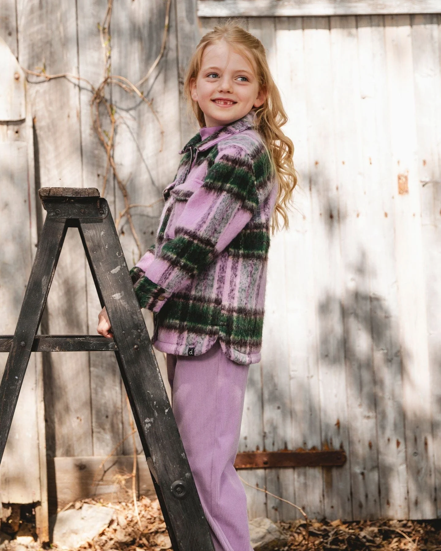 Zipped Plaid Overshirt Mauve And Green - Image 2
