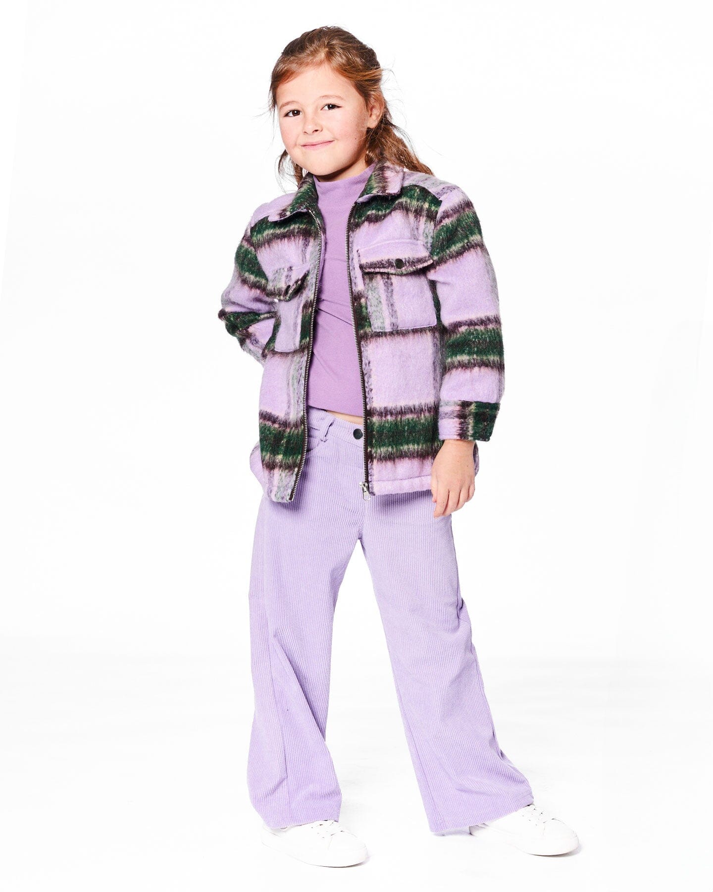 Zipped Plaid Overshirt Mauve And Green - Image 3