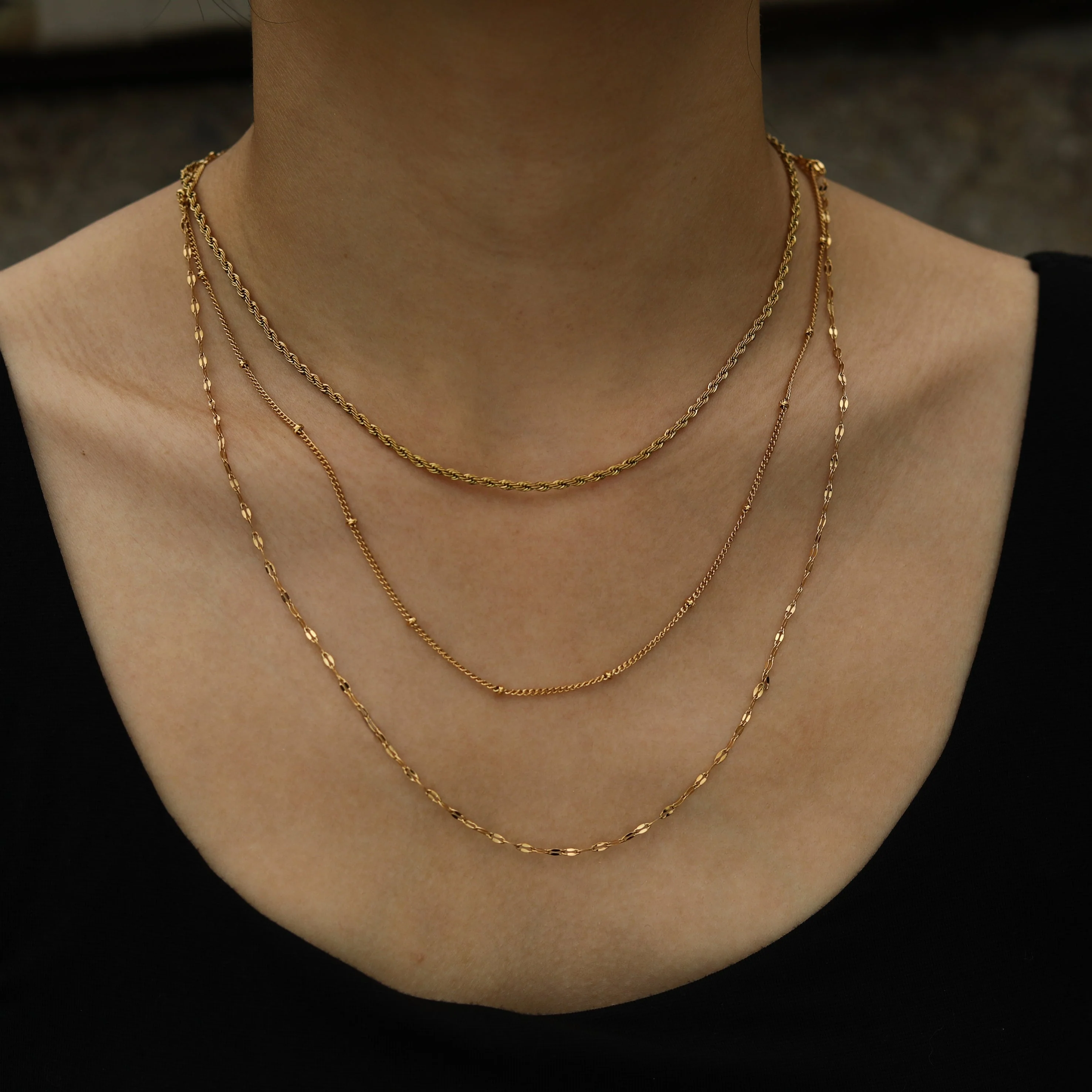 ZURI Triple Layer Mixed-Chain Necklace in Gold - Image 3