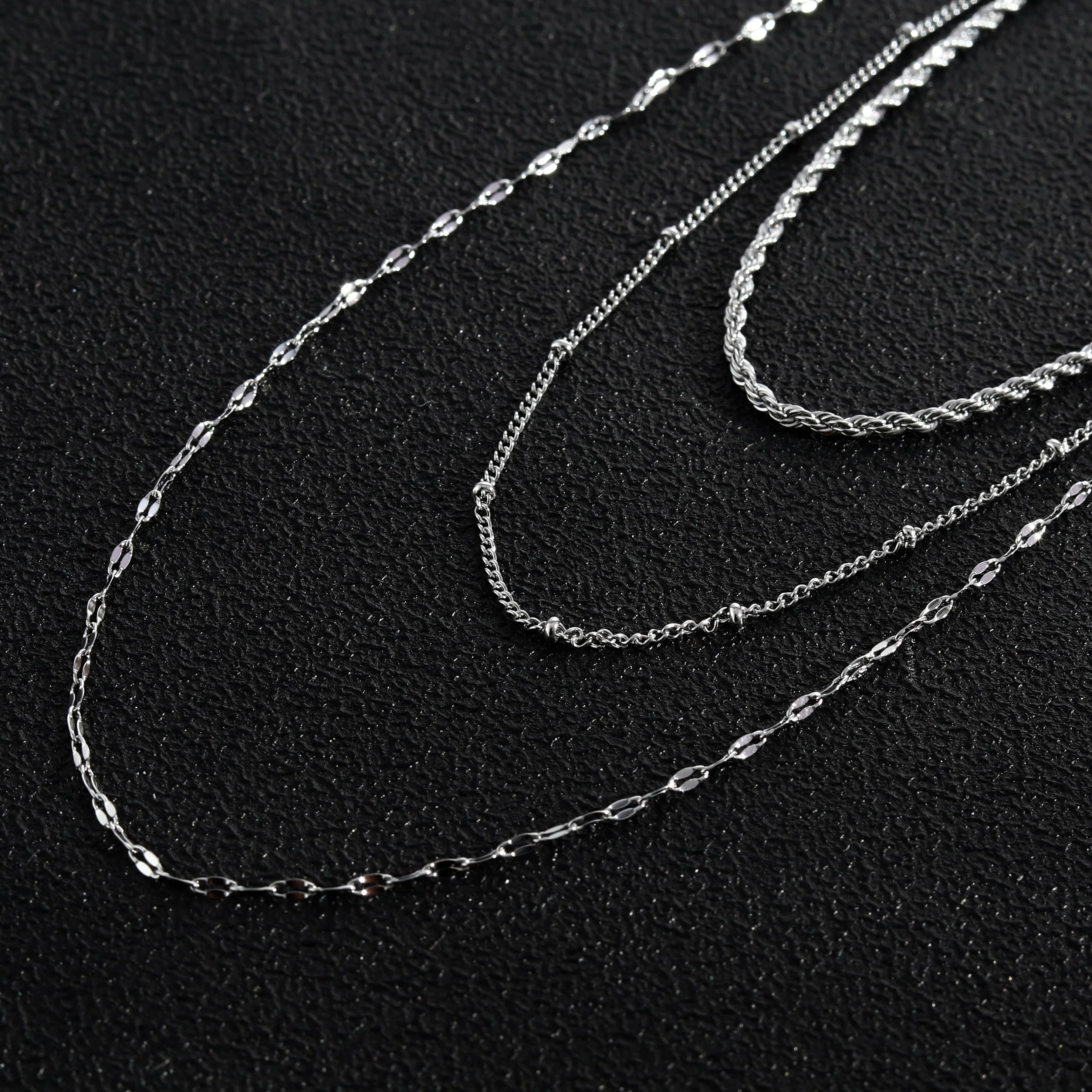 ZURI Triple Layer Mixed-Chain Necklace in Silver - Image 2