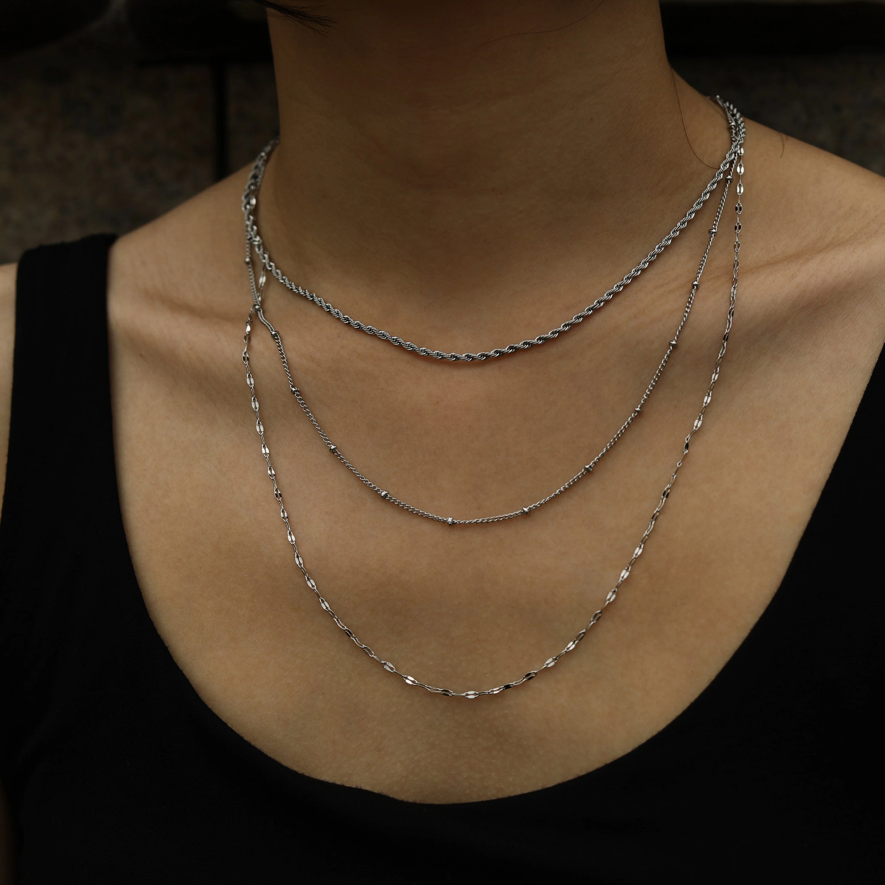 ZURI Triple Layer Mixed-Chain Necklace in Silver - Image 3