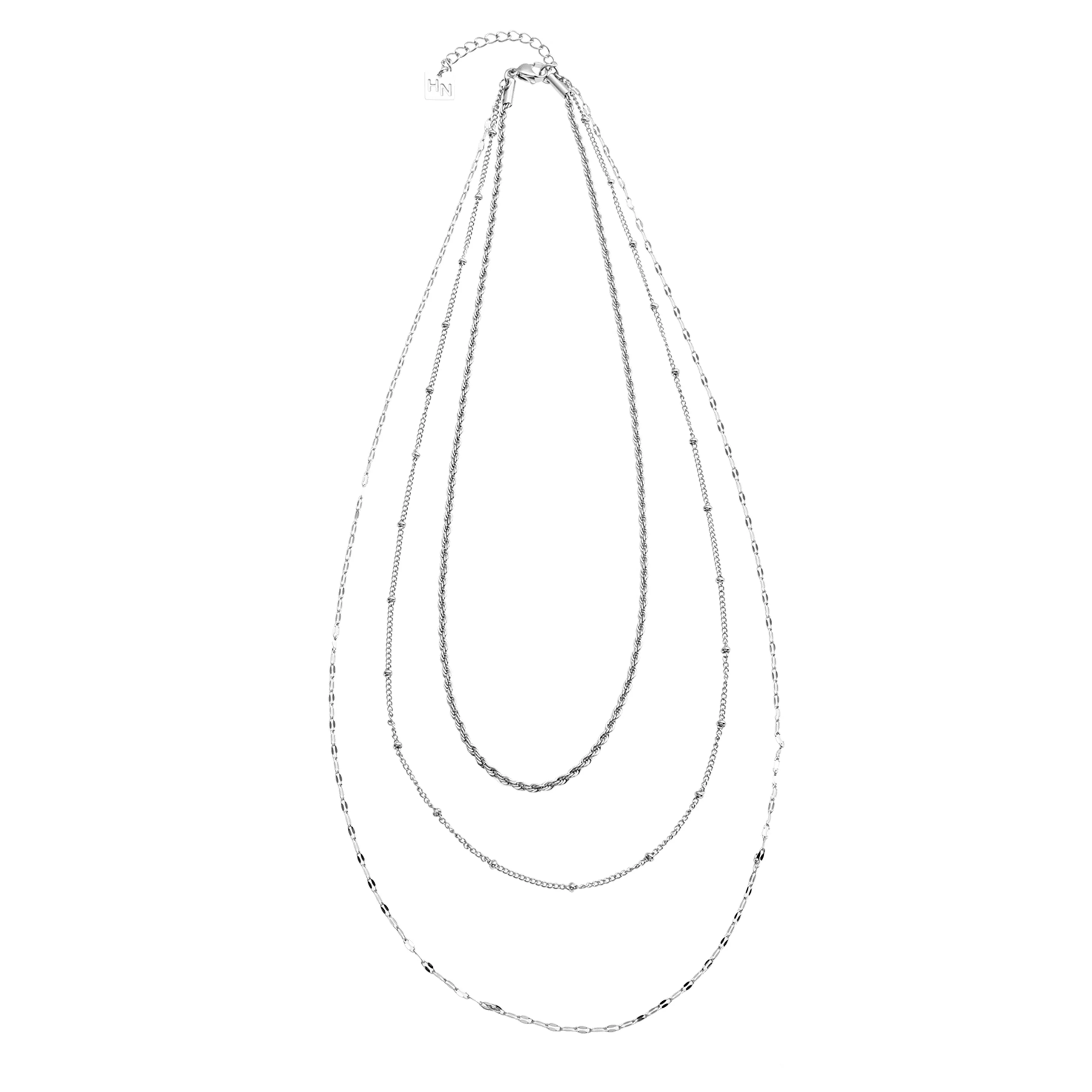 ZURI Triple Layer Mixed-Chain Necklace in Silver - Image 4
