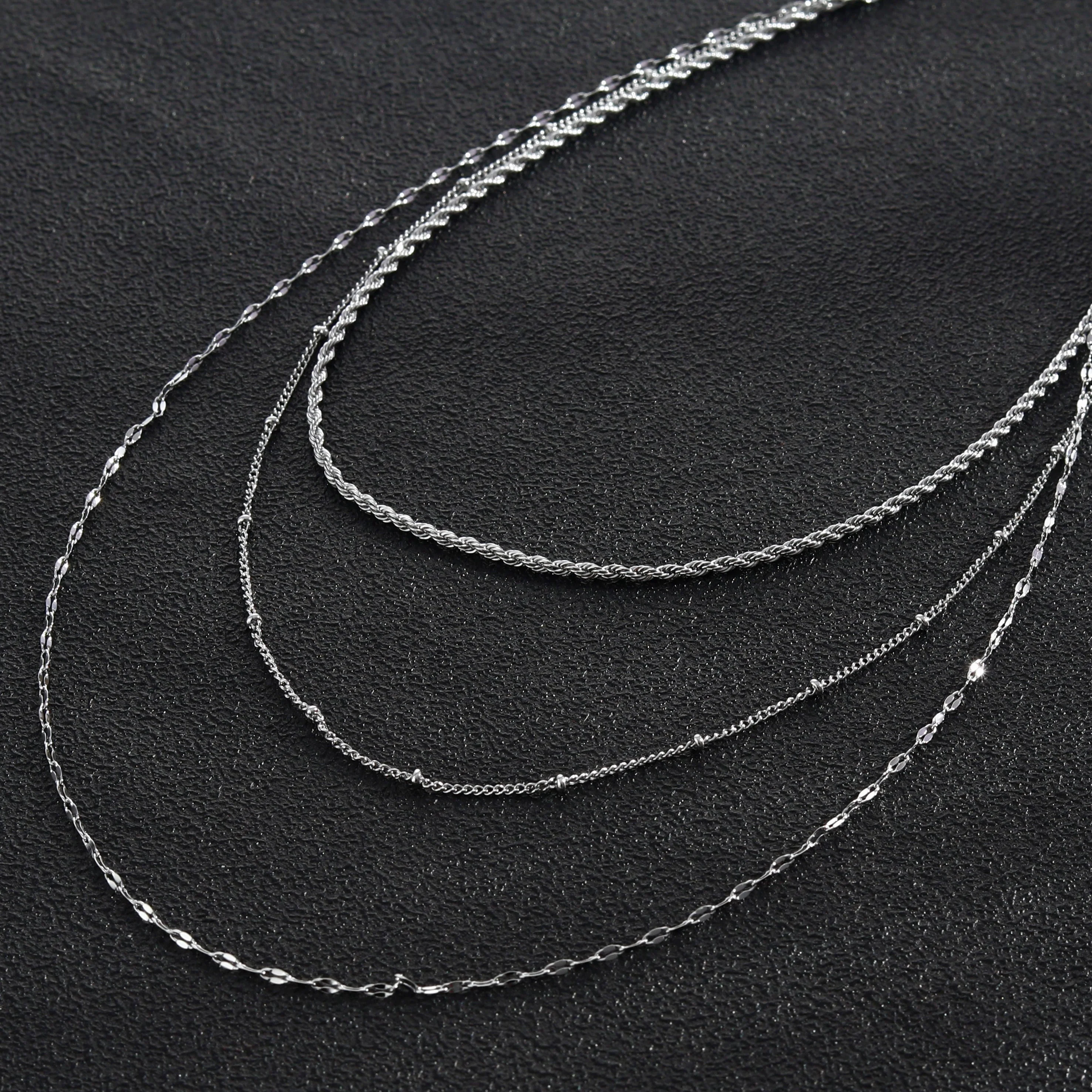 ZURI Triple Layer Mixed-Chain Necklace in Silver - Image 6