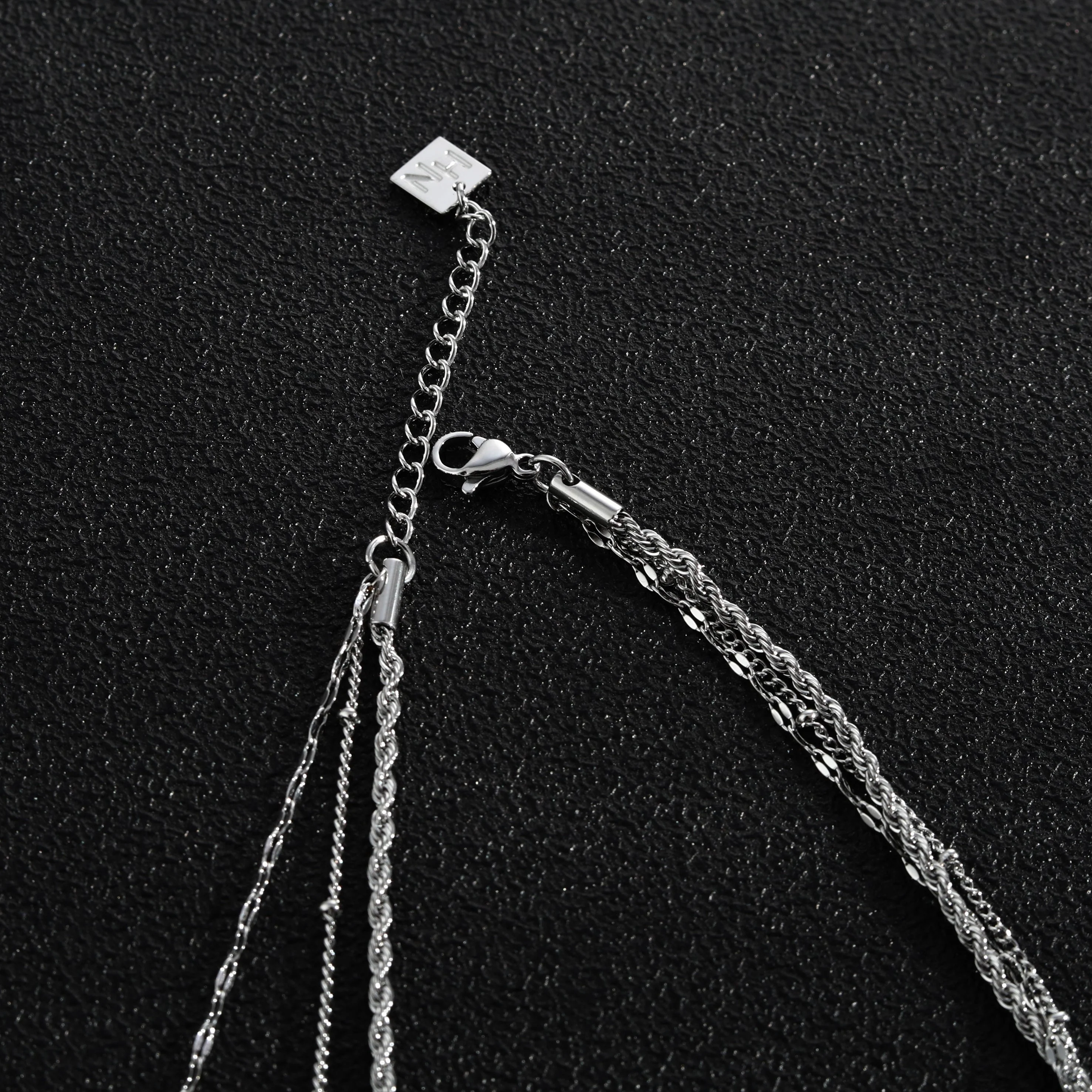 ZURI Triple Layer Mixed-Chain Necklace in Silver - Image 8